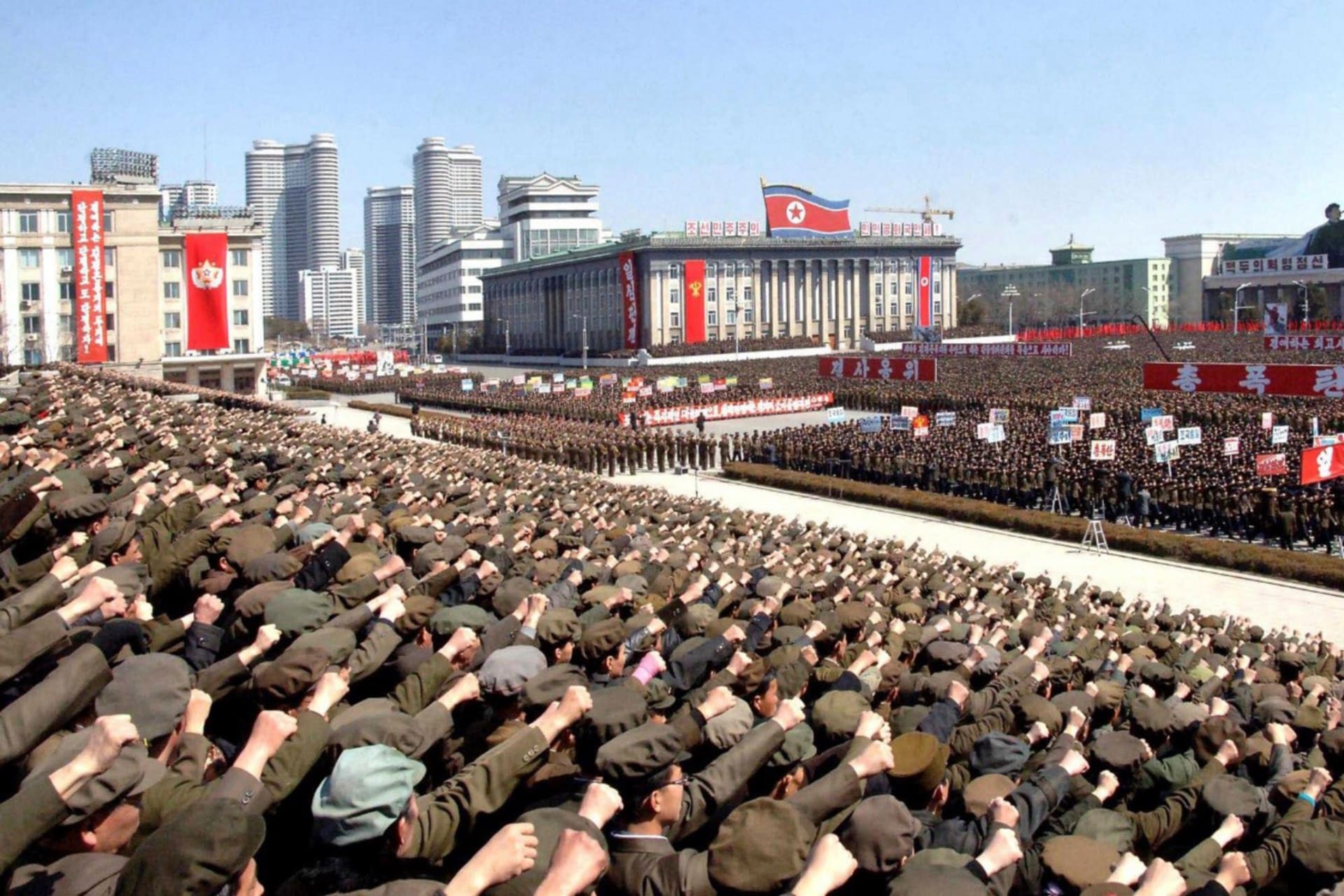 <p>North Koreans, including soldiers, attend a rally in support of North Korean leader Kim Jong-un’s order to put its missile units on standby in preparation for a possible war against the U.S. and South Korea, in Pyongyang on March 29, 2013.</p>
