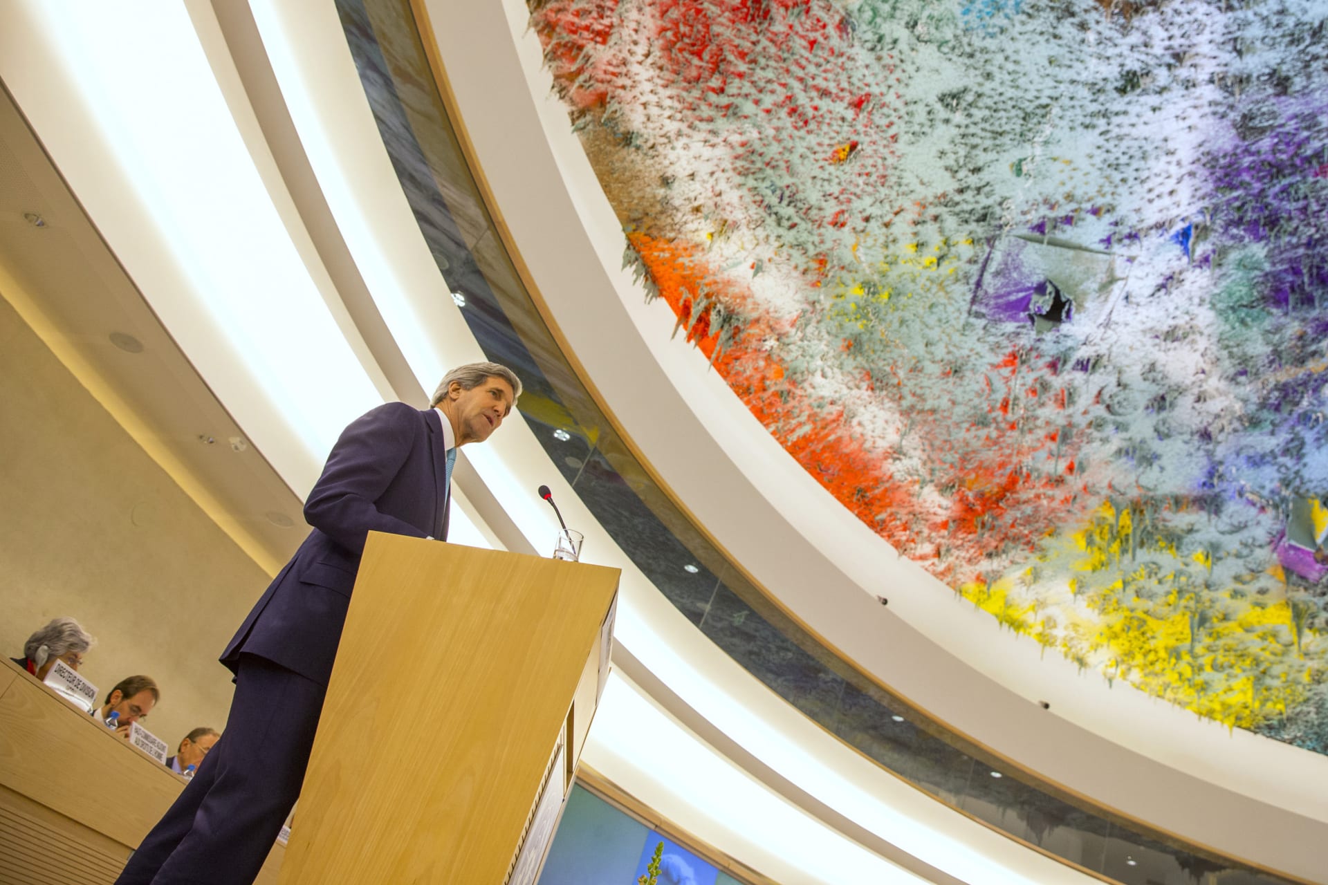 <p>Secretary of State John Kerry delivers remarks to the United Nations Human Rights Council in Geneva on March 2, 2015.</p>
