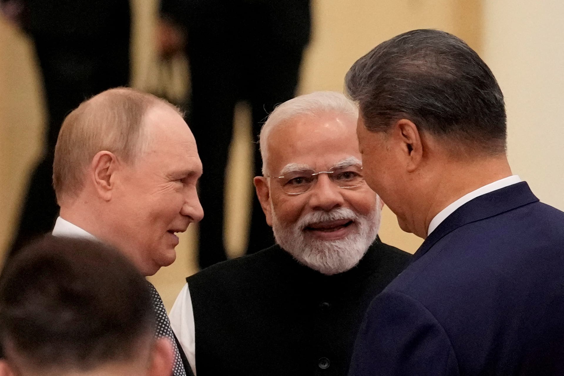 <p>Indian Prime Minister Narendra Modi talks with Russian President Vladimir Putin and Chinese President Xi Jinping ahead of the Shanghai Cooperation Organization (SCO) Summit 2025 at the Meijiang Convention and Exhibition Centre in Tianjin, China.</p>
