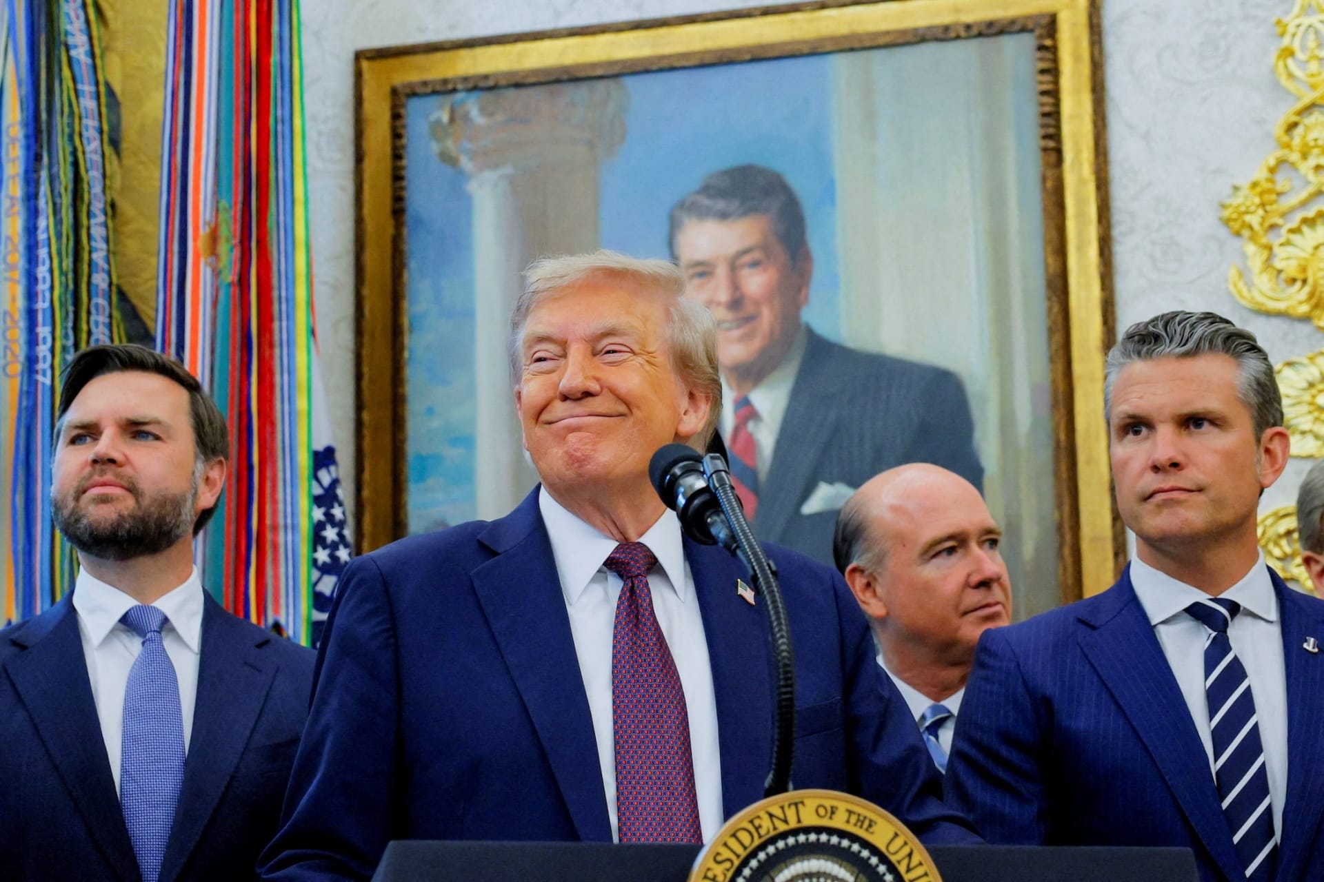 Photo of U.S. President Donald Trump at press conference