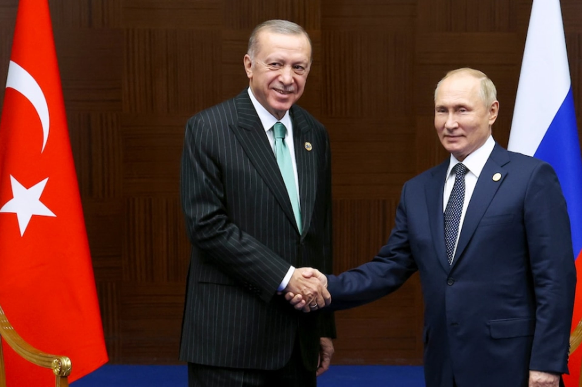 <p>Turkish President Recep Tayyip Erdogan and Russian President Vladimir Putin at a summit in Astana, Kazakhstan, on Oct. 13.</p>
