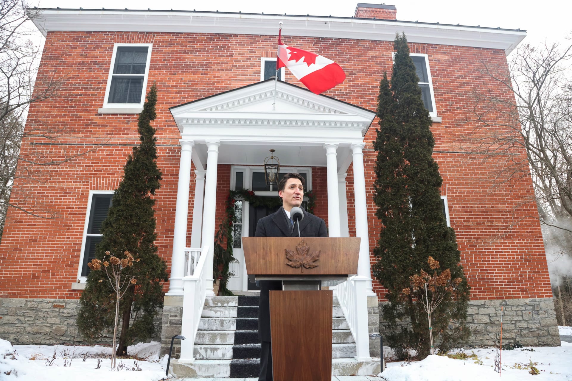 <p>Canada’s PM Justin Trudeau announces he intends to step down as Liberal Party leader, at Rideau Cottage, in Ottawa</p>
