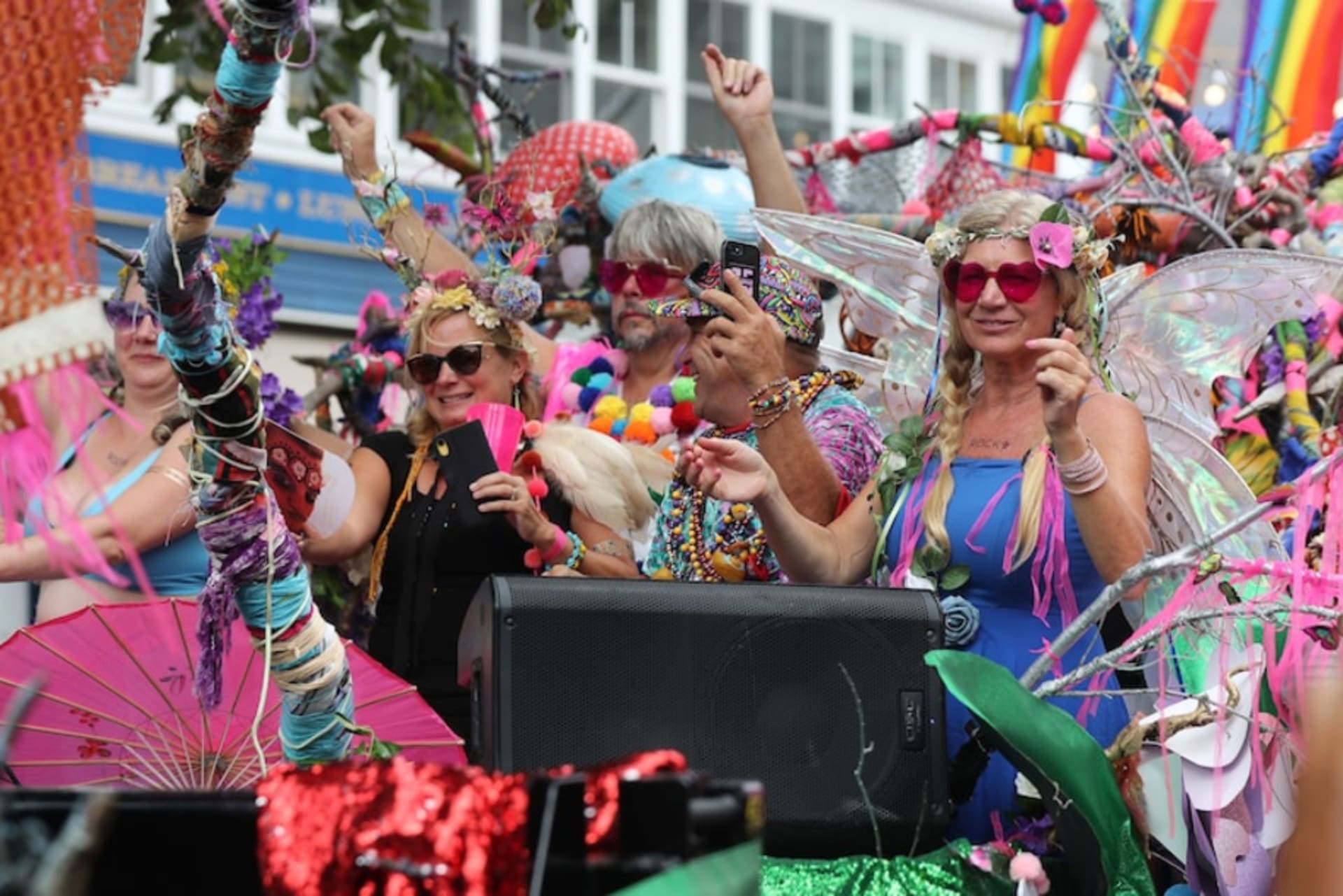 <p>Participants march on Aug. 18 during the 44th annual Provincetown Carnival Parade, a celebration of LBGTQ life in Provincetown, Mass. </p>
