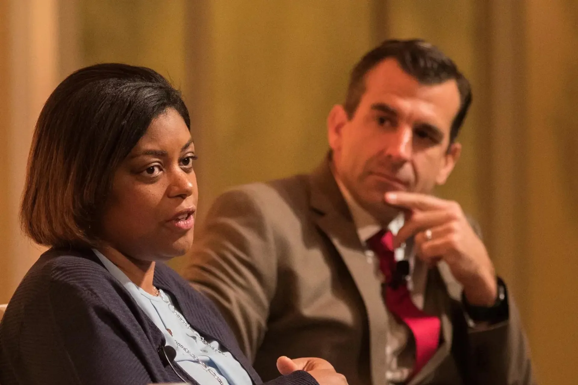 <p>Commissioner of the California Energy Commission Carla Peterman and Mayor of San Jose Sam Liccardo at CFR’s National Symposium.</p>
