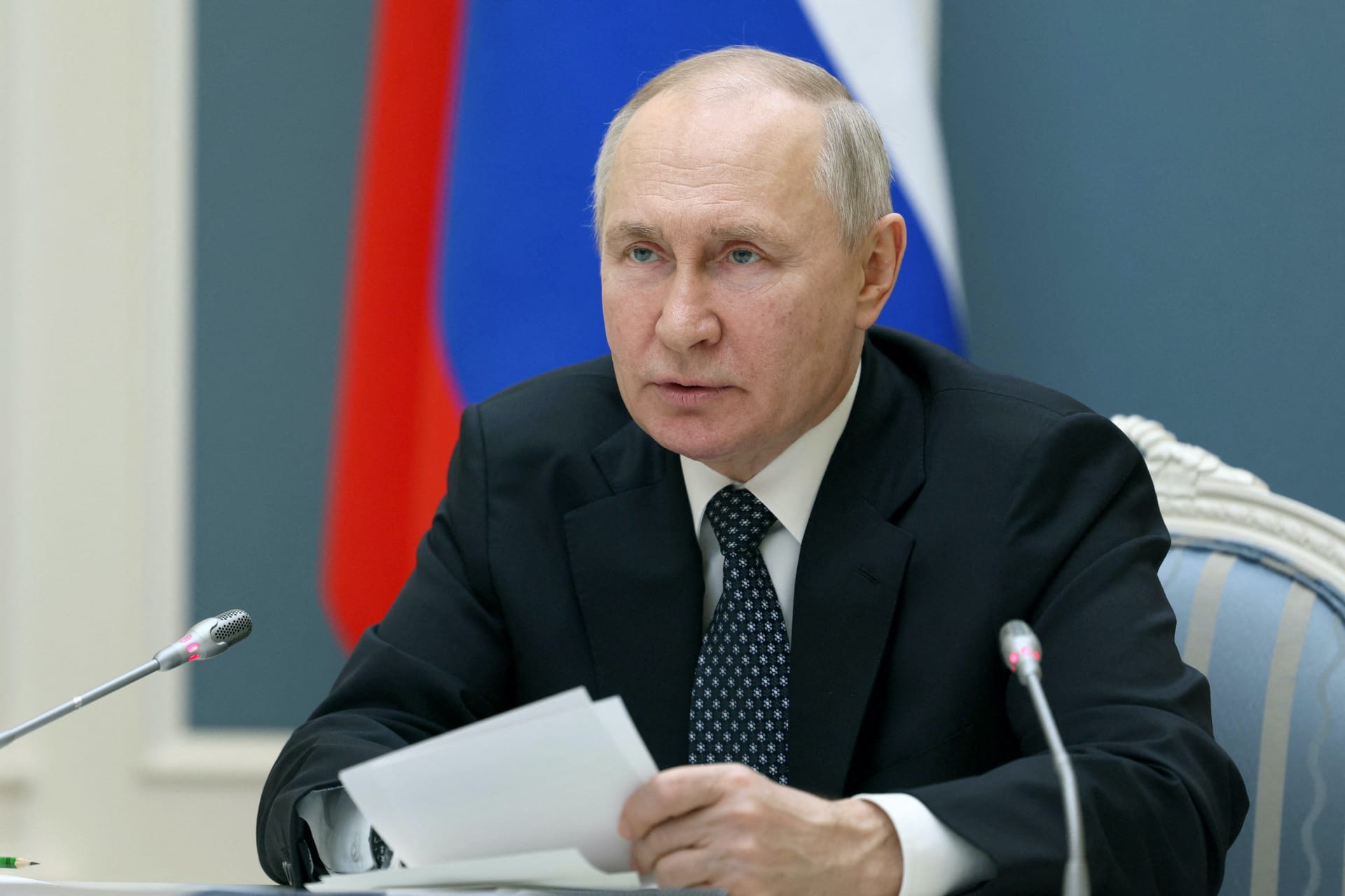 <p>Russian President Vladimir Putin attends a Security Council meeting in Moscow.</p>