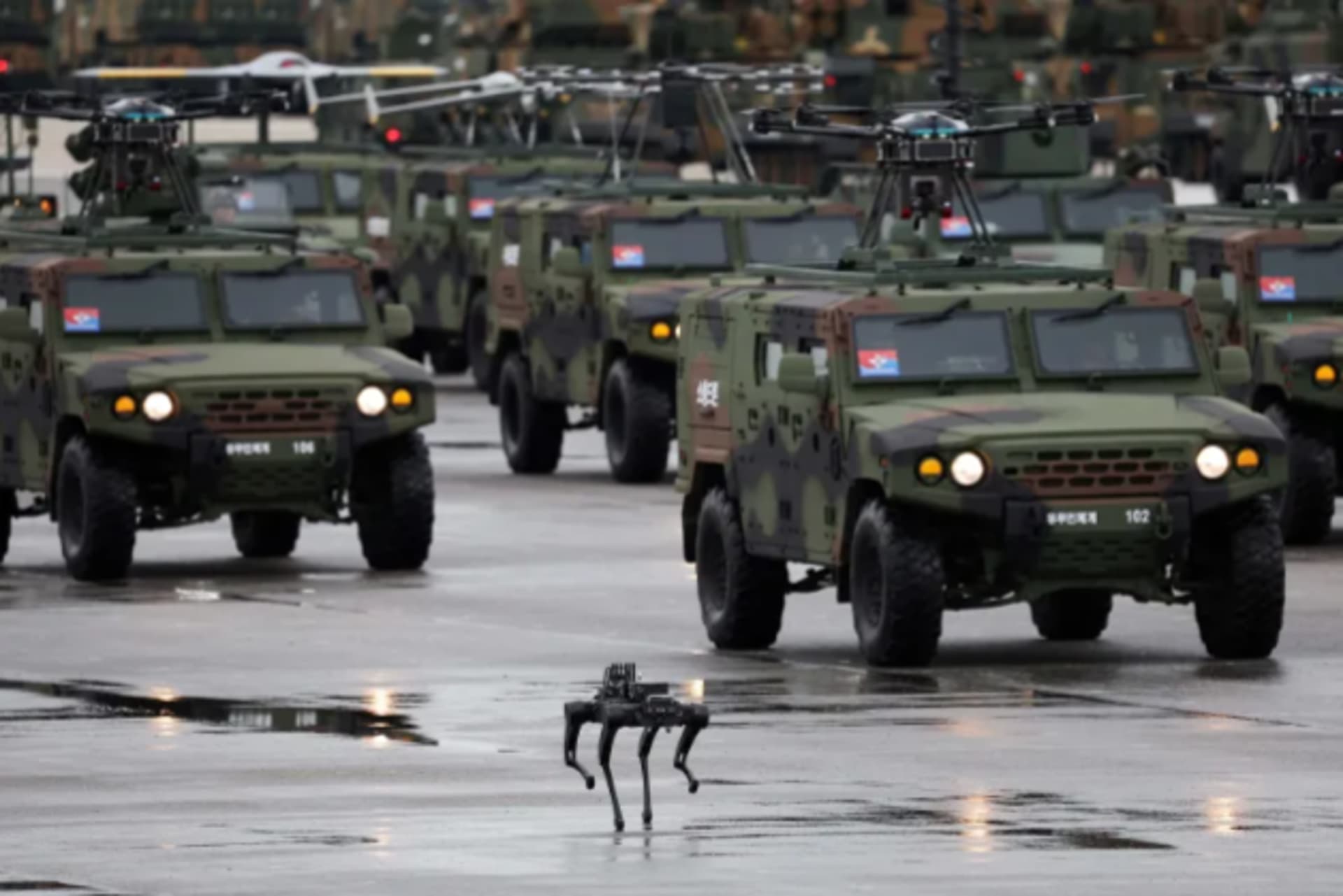 <p>A robot marching in a military parade in Seongnam, South Korea, October 2024 </p>
