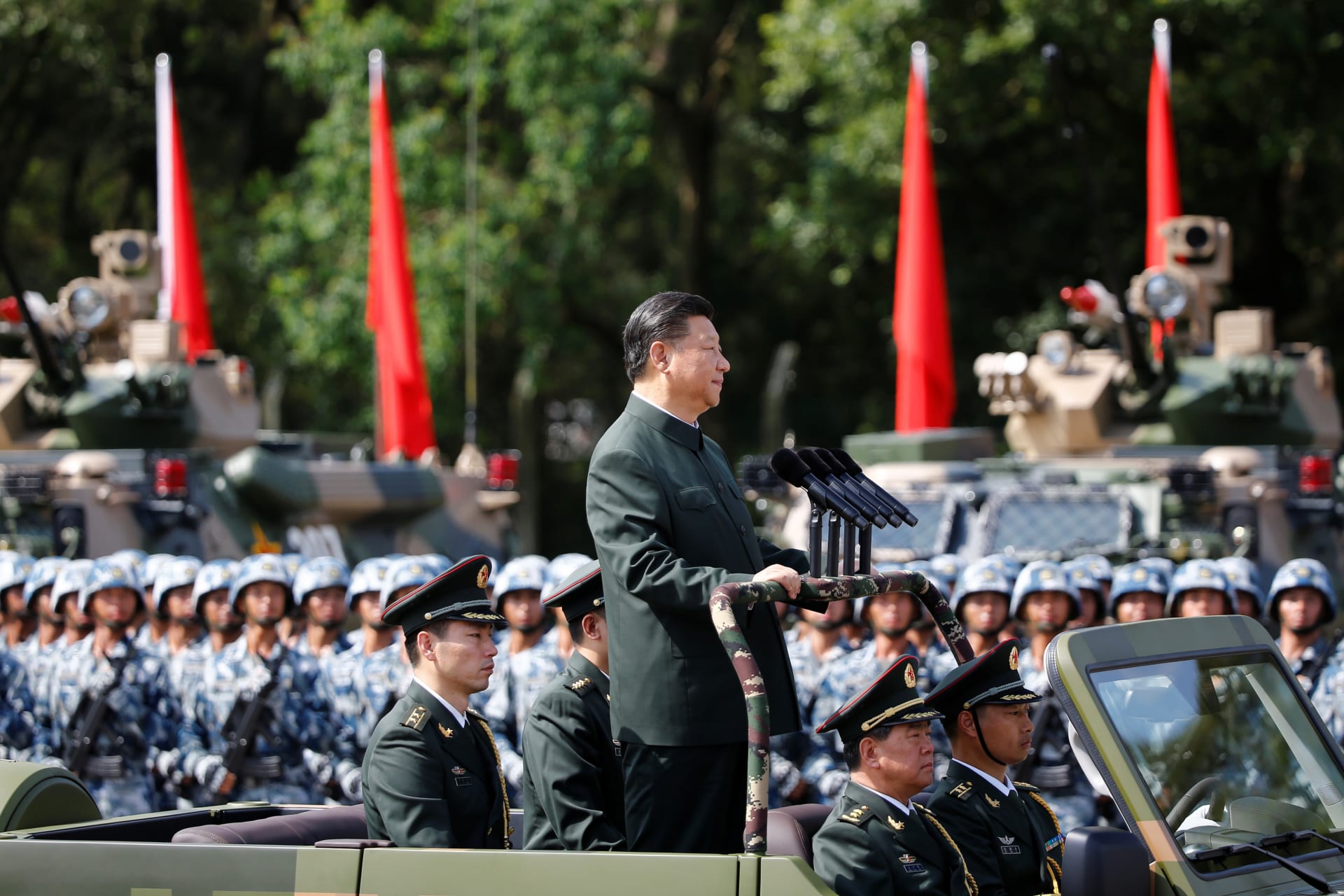 <p>Chinese President Xi Jinping inspects troops at the People’s Liberation Army Hong Kong Garrison as part of events marking the 20th anniversary of the city’s handover from British to Chinese rule, June 30, 2017. </p>

