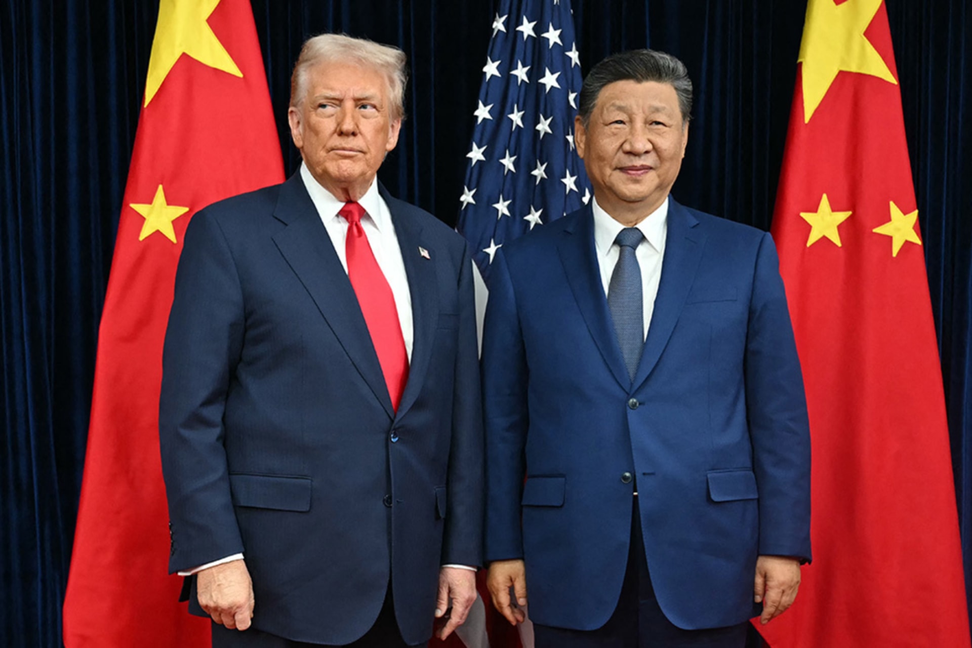 <p>U.S. President Donald Trump and Chinese President Xi Jinping arrive for talks at the Gimhae Air Base in Busan, South Korea, October 30, 2025.</p>