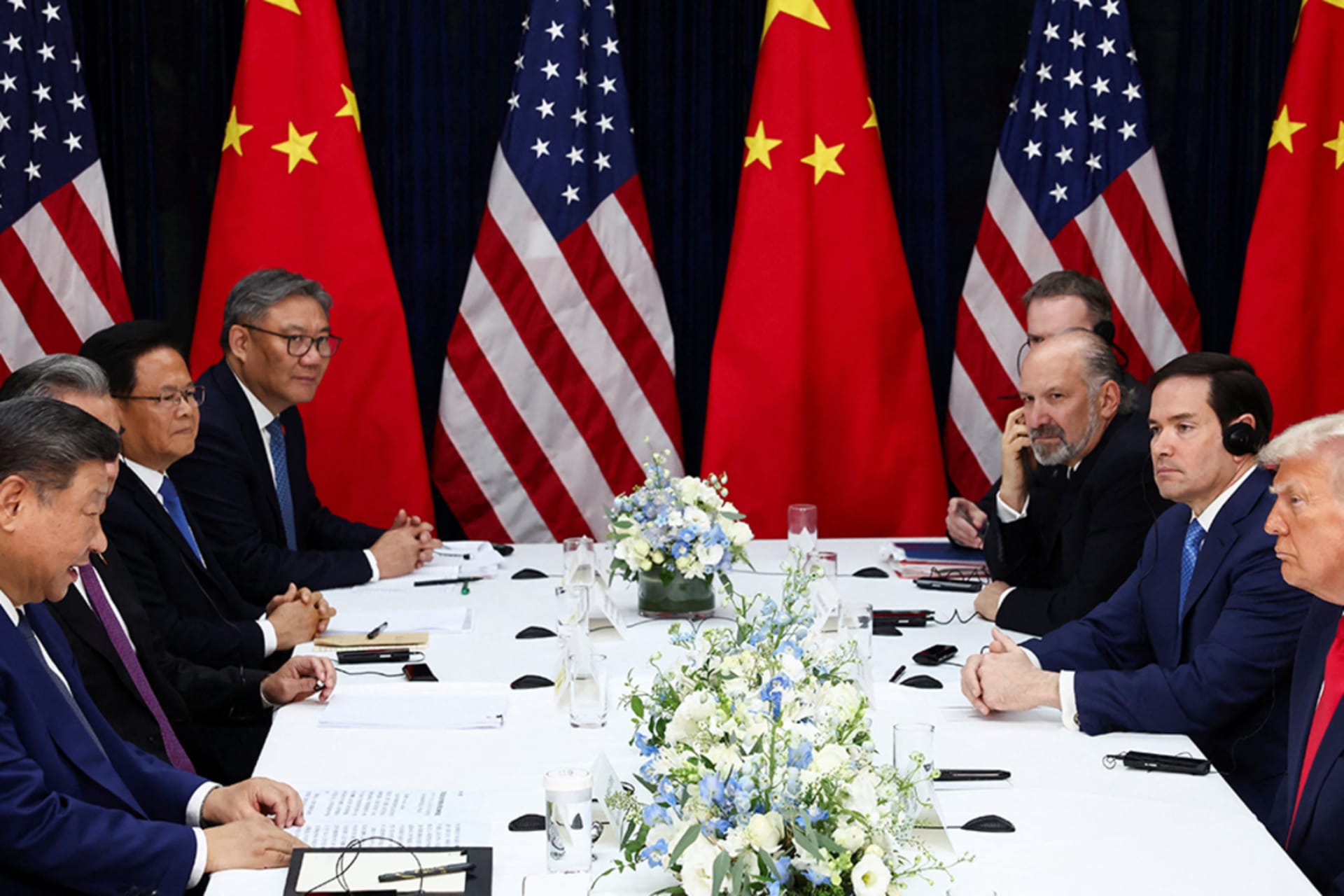 <p>President Donald Trump and other U.S. officials meet with their Chinese counterparts on the sidelines of the APEC summit in Busan, South Korea, October 30, 2025.</p>
