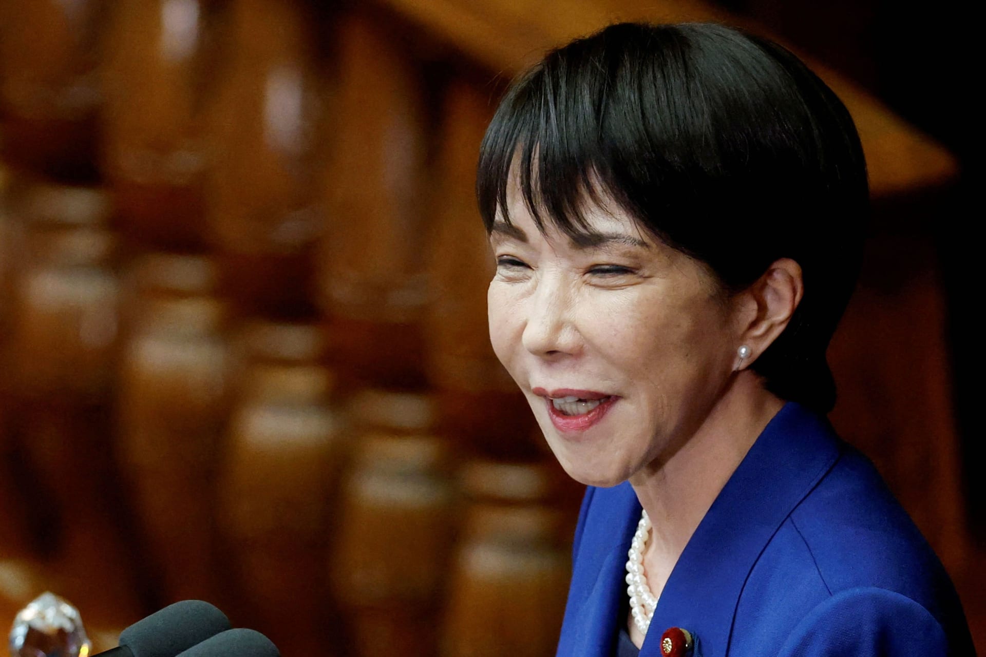 <p>Japan’s new Prime Minister Sanae Takaichi delivers her first policy speech in the parliament, in Tokyo, Japan, October 24, 2025. </p>
