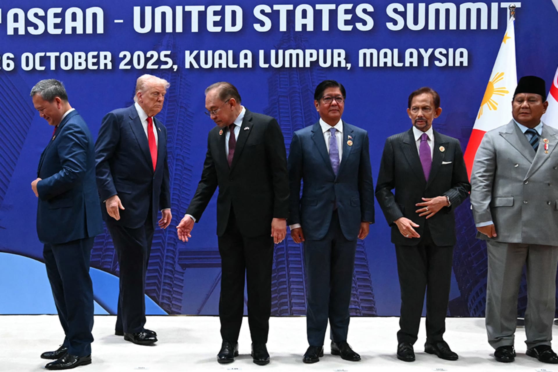 <p>U.S. President Donald Trump gathers with regional leaders during the 47th Association of Southeast Asian Nations (ASEAN) Summit in Kuala Lumpur on October 26, 2025. </p>
