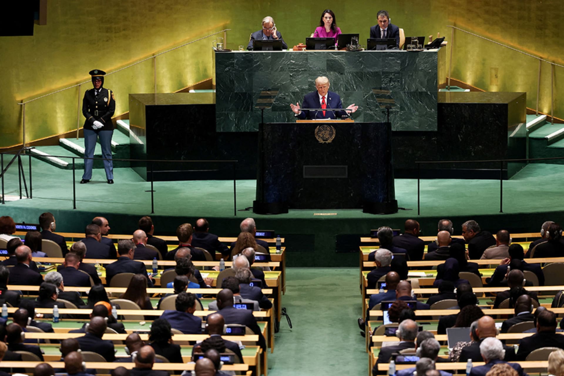 <p>U.S. President Donald Trump addresses the 80th United Nations General Assembly at U.N. headquarters in New York City, U.S., September 23, 2025.</p>
