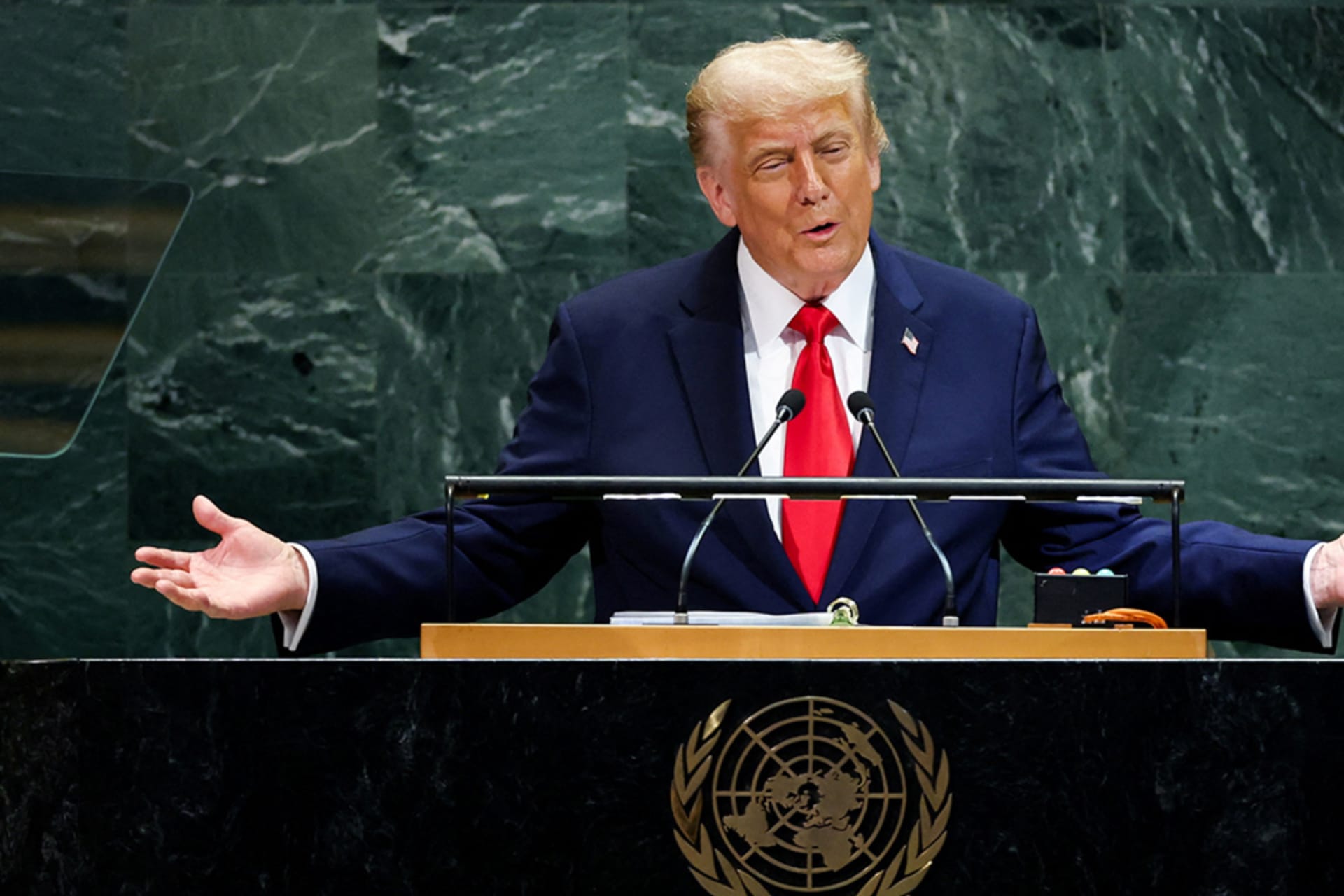 <p>U.S. President Donald Trump addresses the 80th United Nations General Assembly at U.N. headquarters in New York City, U.S., September 23, 2025.</p>
