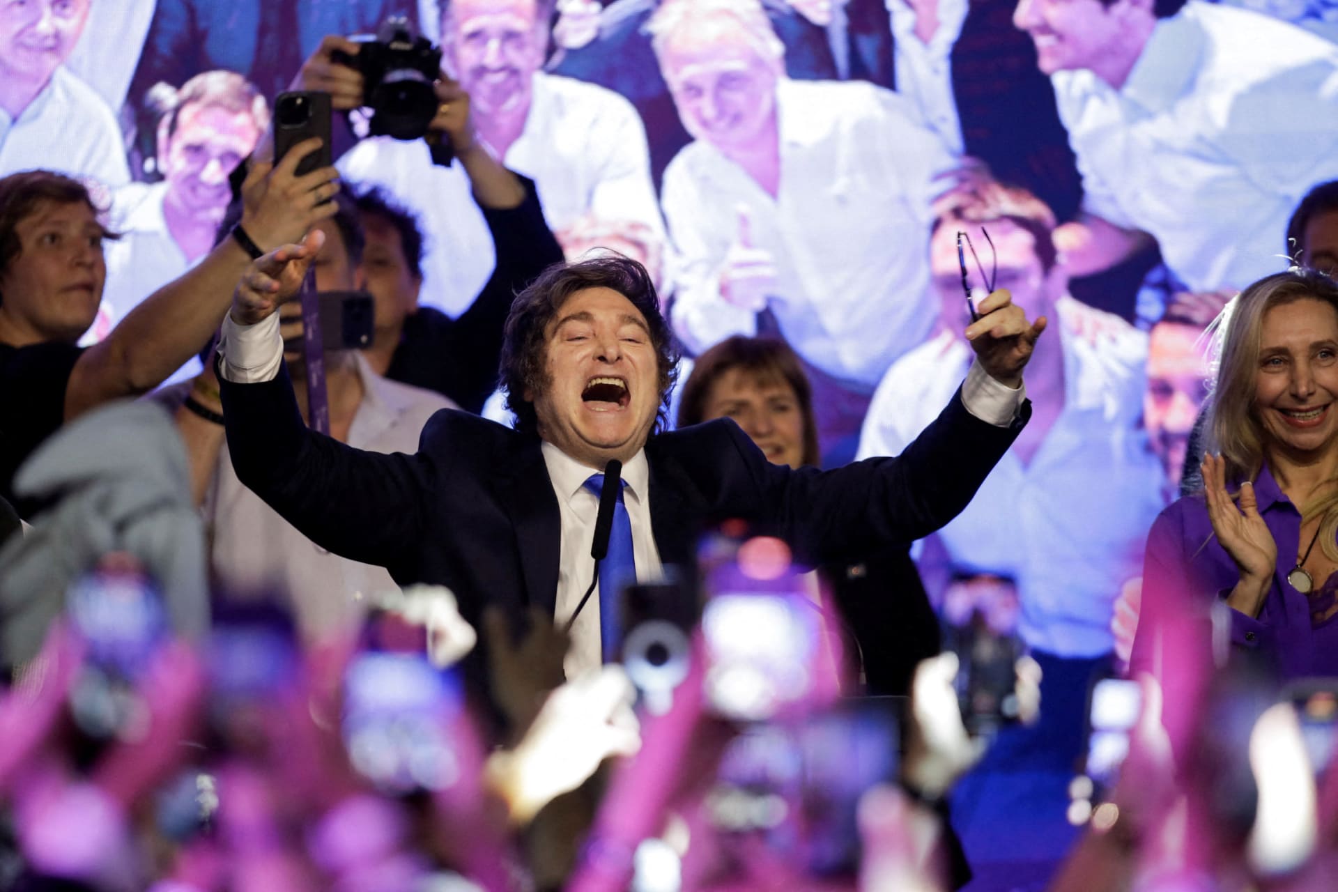 Photo of Argentine President Javier Milei after midterm election victory