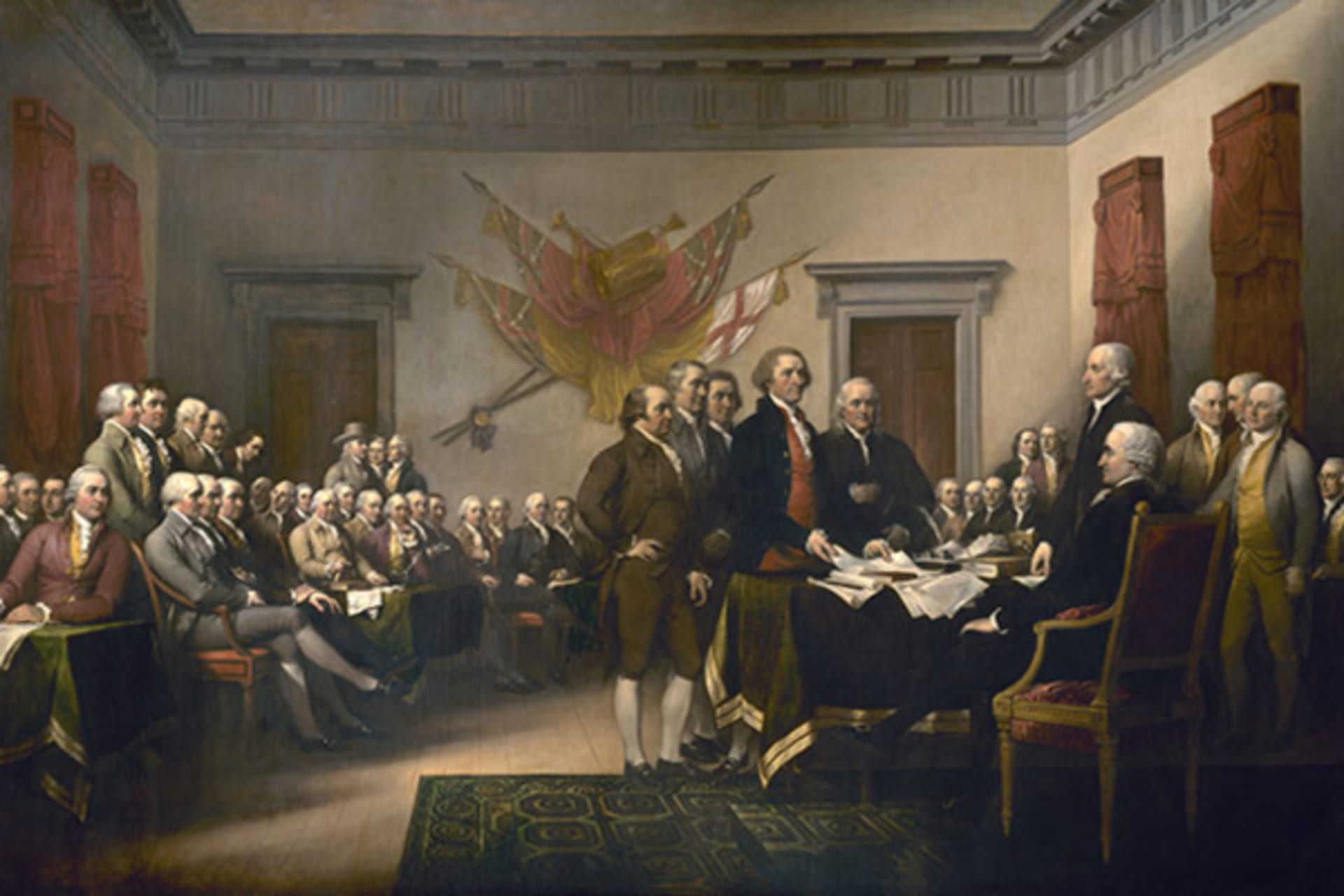 <p>The first draft of the Declaration of Independence is presented to the Second Continental Congress.</p>
