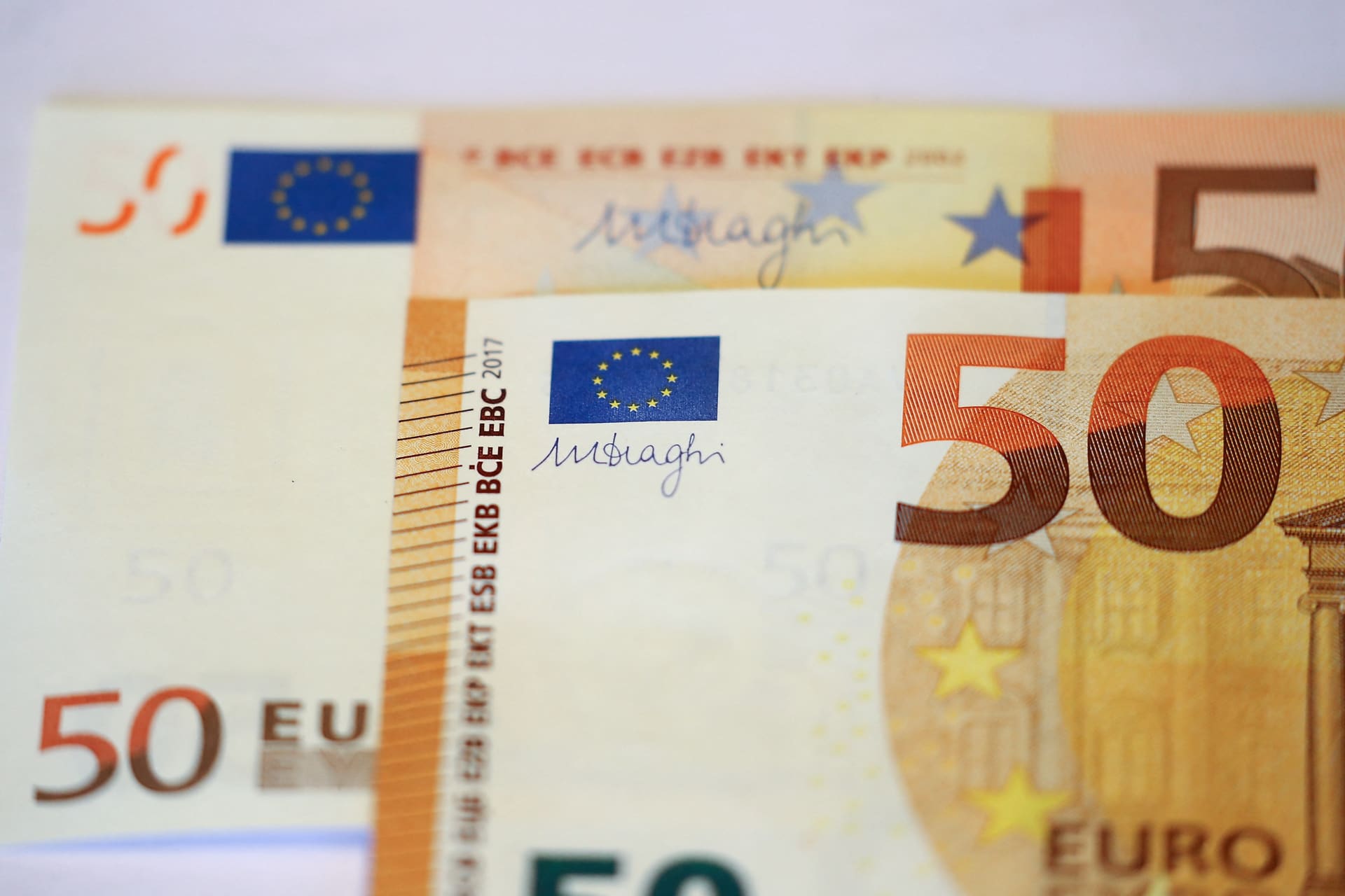 <p>Euro notes seen at European Central Bank headquarters in Frankfurt, Germany.</p>
