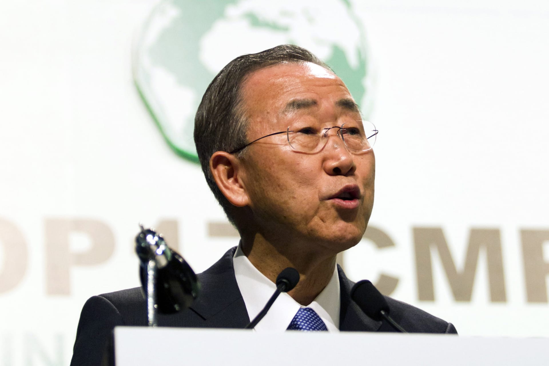 <p>United Nations Secretary-General Ban Ki-moon speaks during the opening of the High Level Segment at the UN Climate Change Conference (COP17) in Durban on December 6, 2011.</p>
