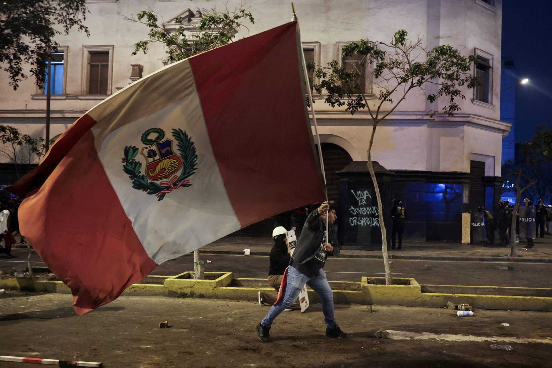 Photo of protestor in Lima on October 15