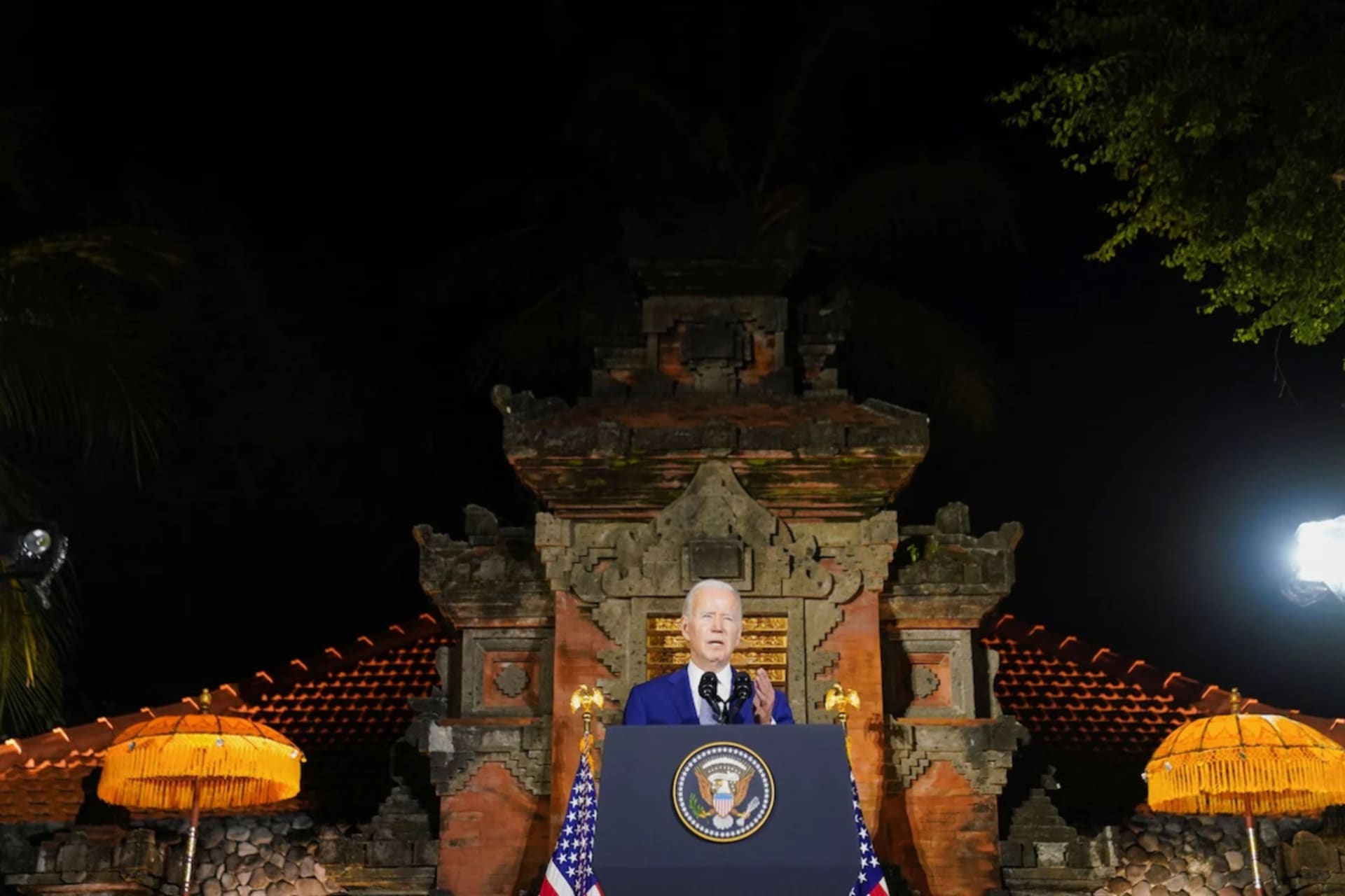 <p>President Biden holds a news conference after his meeting with Chinese President Xi Jinping in Bali, Indonesia, on Nov. 14. </p>
