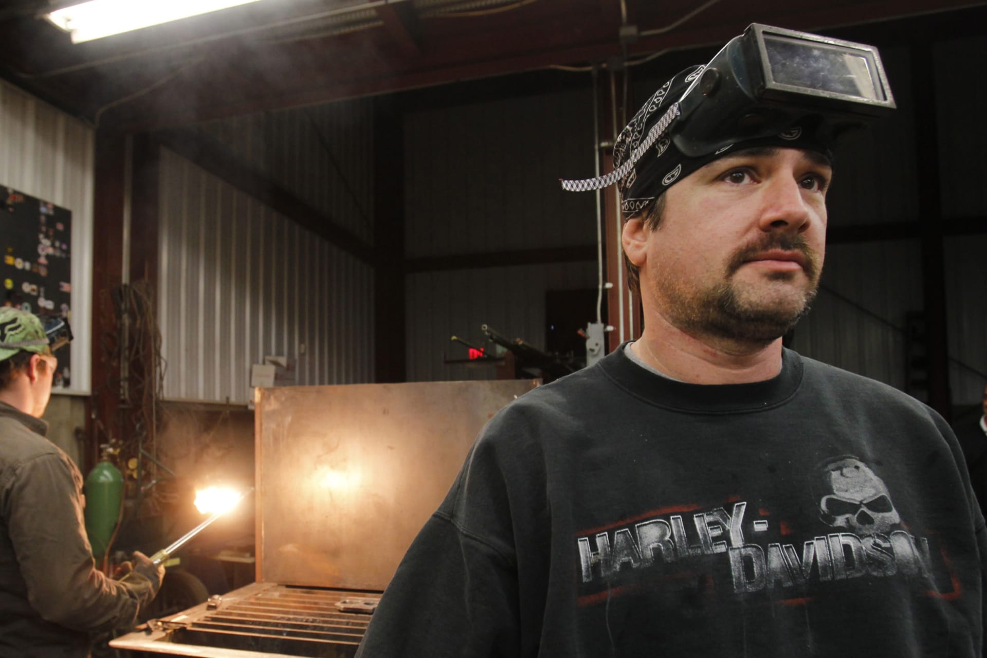<p>First year apprentice iron worker George Vacheresse pauses during a class at Ironworkers Local 539 in Wheeling, West Virginia, on March 6, 2012.</p>
