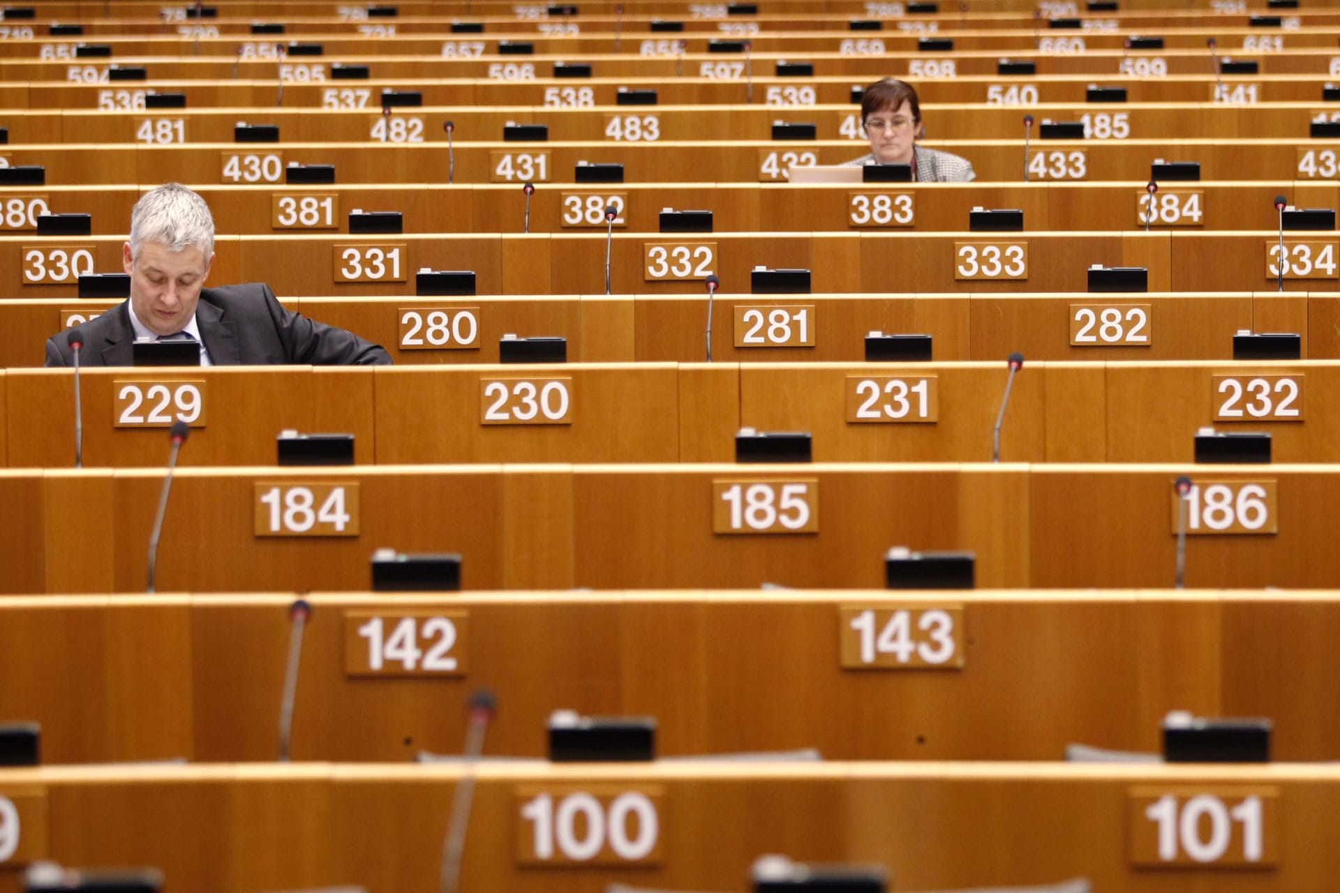 <p>Members of the European Parliament wait for the start a plenary session of the EU Parliament following an EU head of states summit in Brussels on February 1, 2012.</p>
