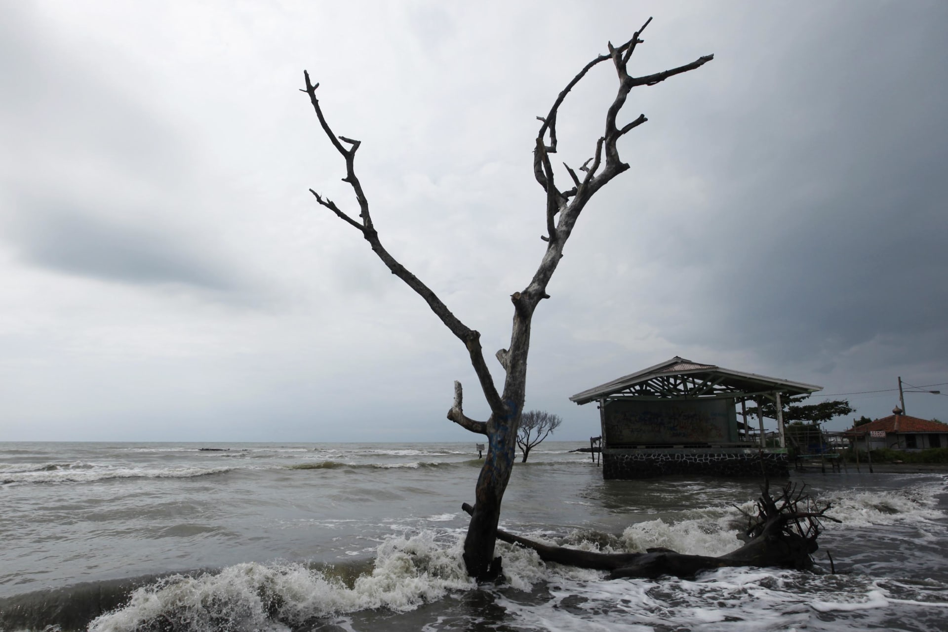 <p>A view of a street flooded with sea water at Mayangan village in Subang, Indonesia’s West Java province, on July 16, 2010.</p>
