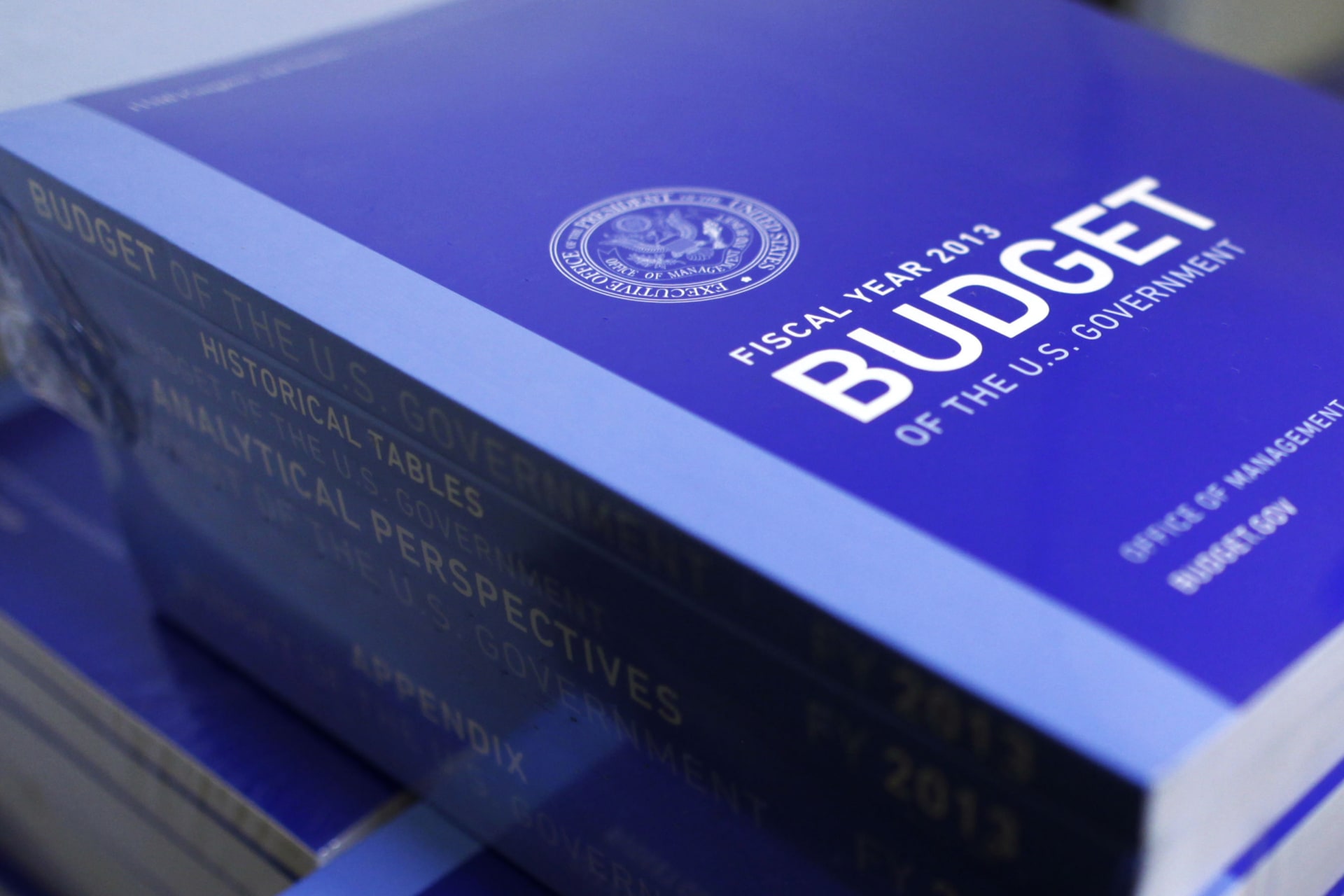 <p>Copies of U.S. President Barack Obama’s Fiscal Year 2013 budget are seen stacked on the floor of the House Budget Committee room on Capitol Hill in Washington on February 13, 2012.</p>