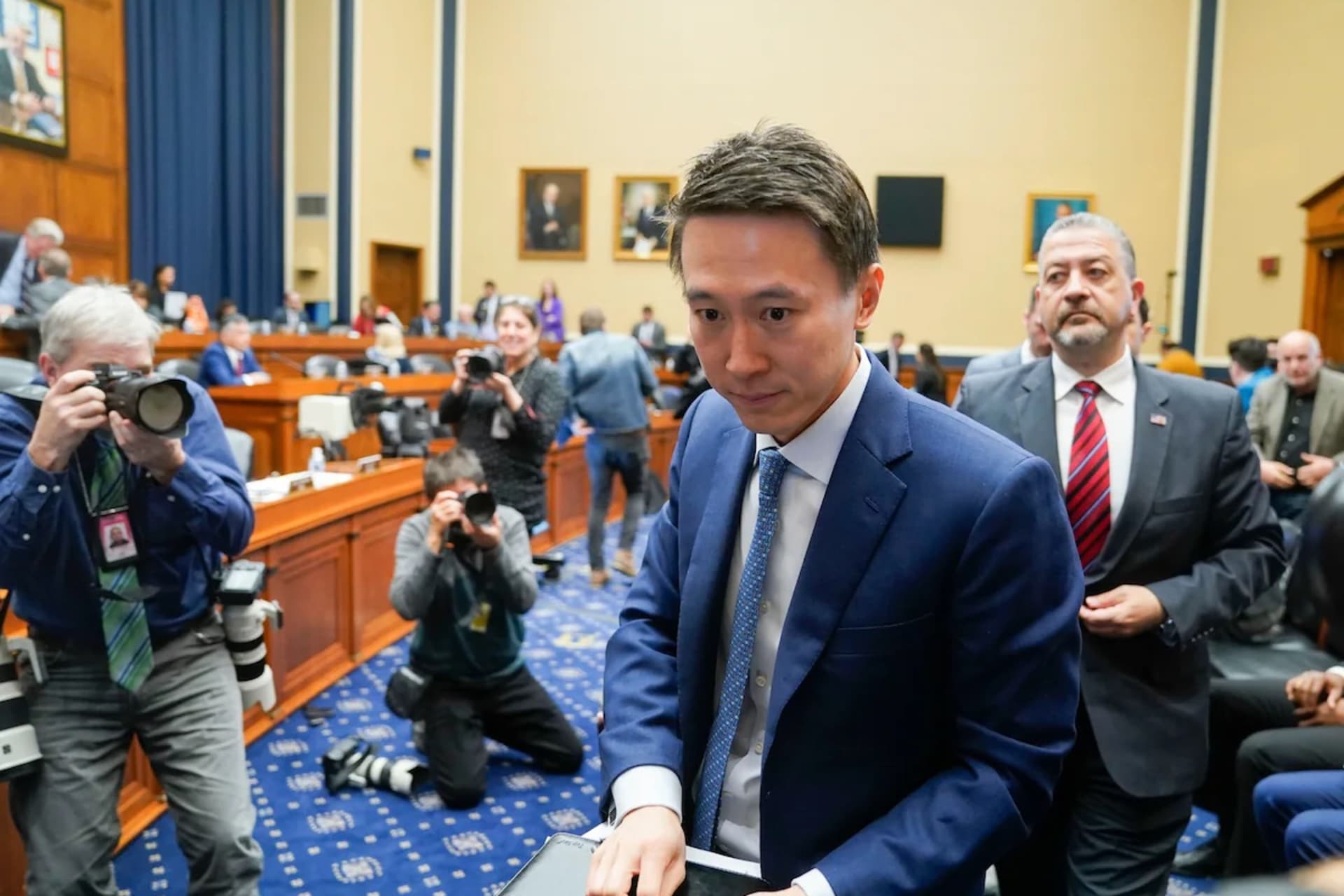 <p>TikTok chief executive Shou Zi Chew at a House Energy and Commerce Committee hearing on Capitol Hill last Thursday.</p>
