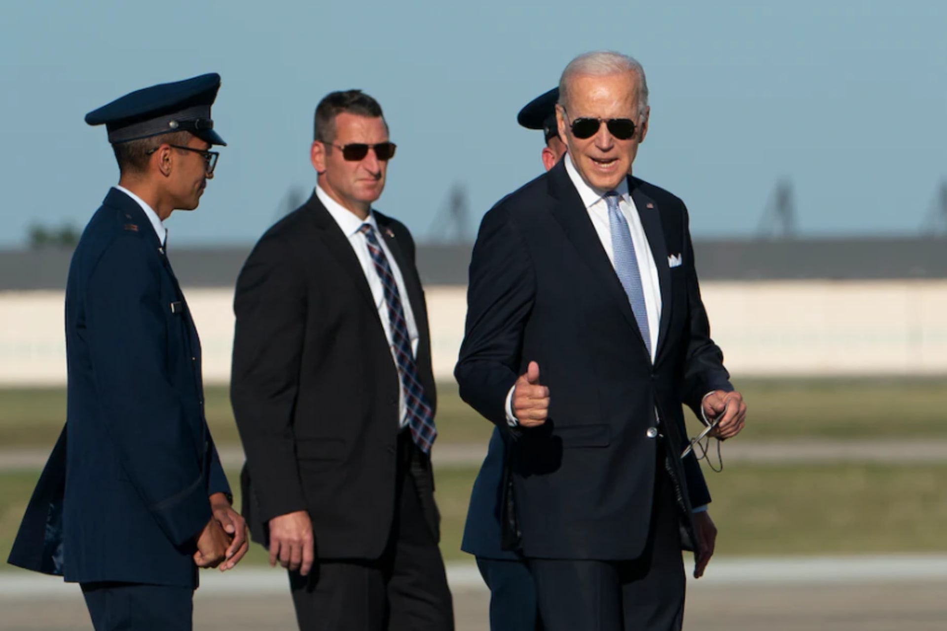 <p>President Biden walks to board Air Force One at Joint Base Andrews in Maryland en route to Philadelphia to deliver a speech at Independence Hall on Sept. 1. </p>
