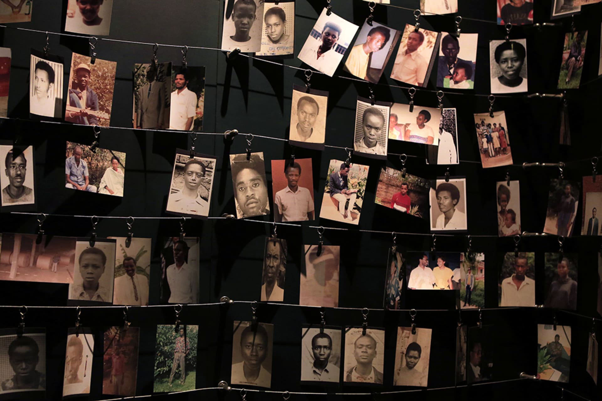 The Kigali Genocide Memorial displays photographs of people who were killed during the 1994 genocide. 
