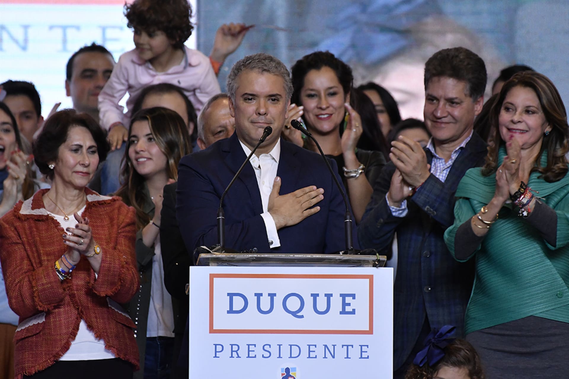 Ivan Duque delivers his victory address after winning the Colombian presidency on June 17, 2018. Gabriel Aponte/Vizzor Image/Getty Images