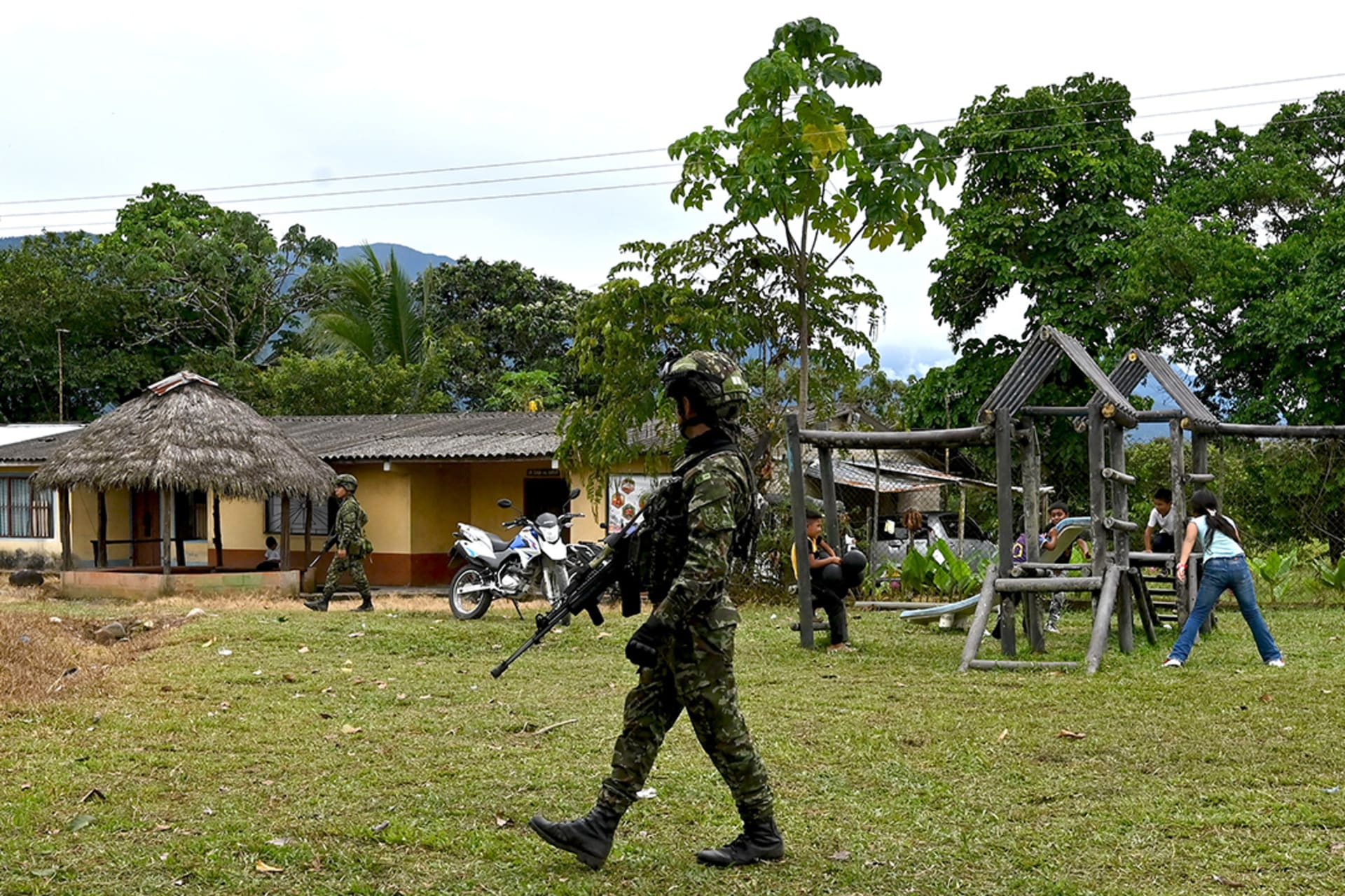 A Colombian soldier patrols the country’s coca-growing region in Villagarzón municipality, Putumayo department, September 5, 2025. David Salazar/AFP/Getty