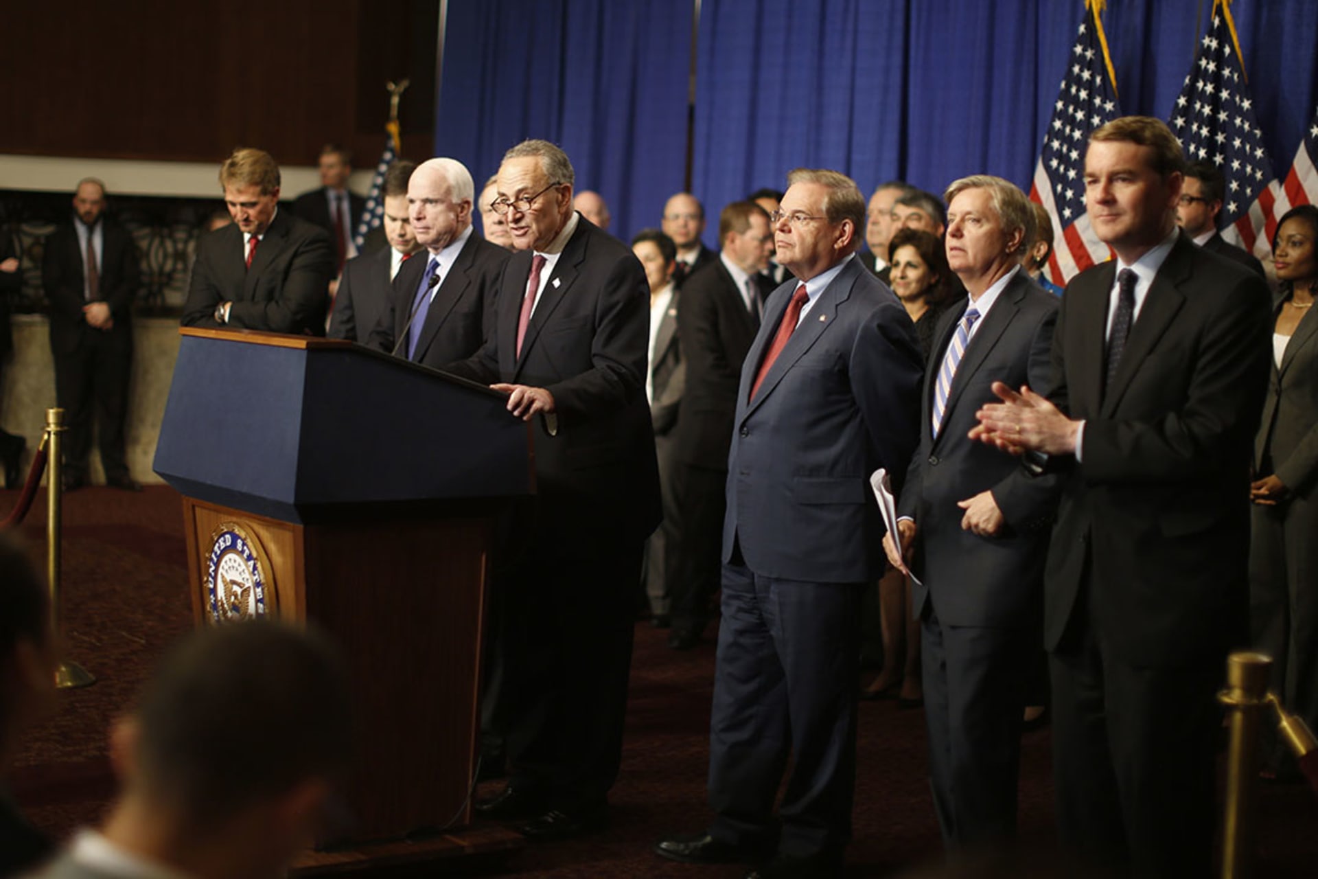 A bipartisan group of U.S. senators attend a press conference on a plan for immigration reform in 2013. Jason Reed/Reuters