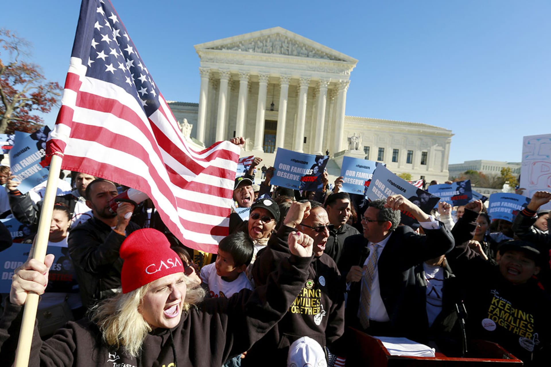 Immigrants and community leaders rally in front of the U.S. Supreme Court. Kevin Lamarque/Reuters