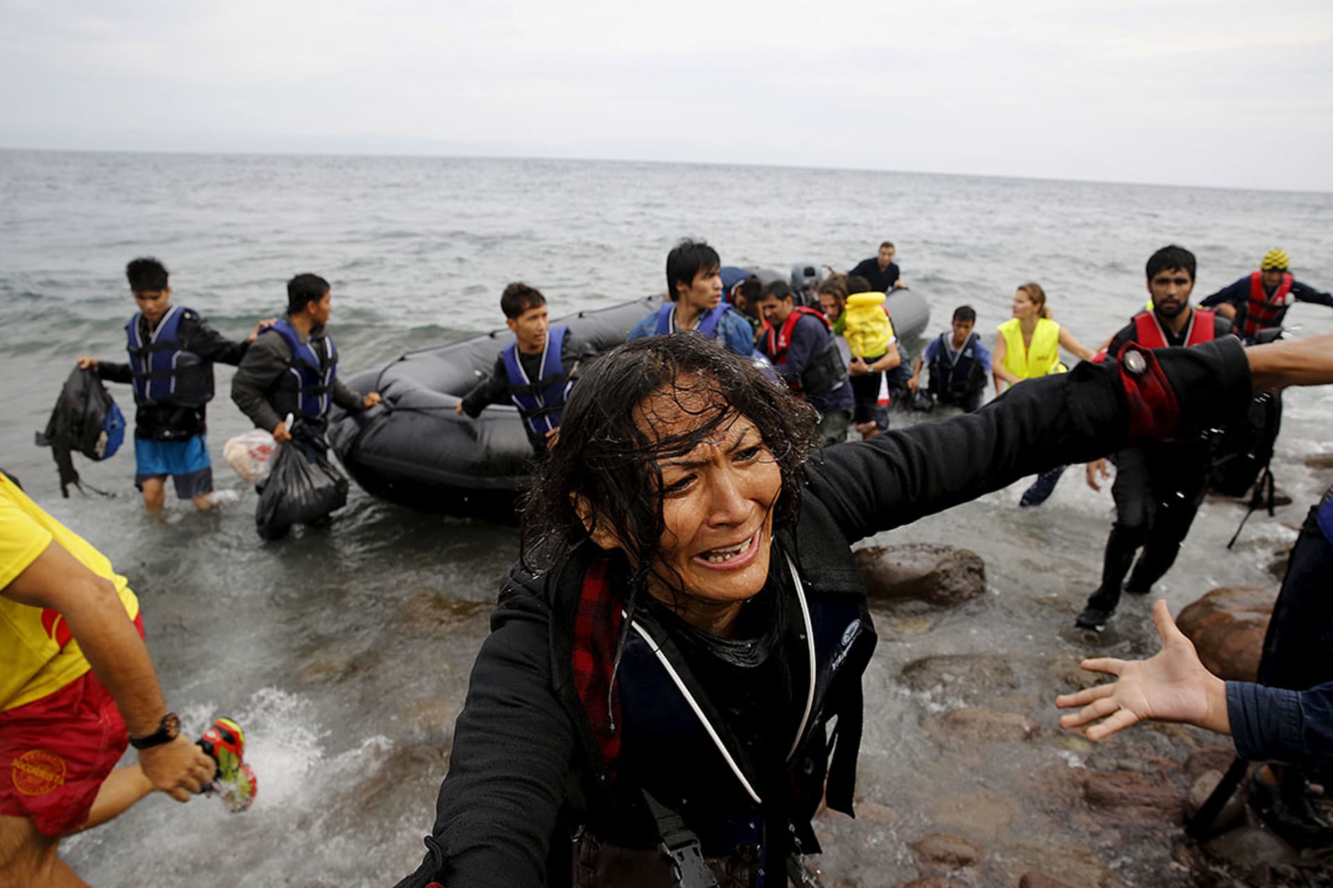 Migrants arrive on the Greek island of Lesbos in 2015 after crossing the Aegean Sea from Turkey. Yannis Behrakis/Reuters