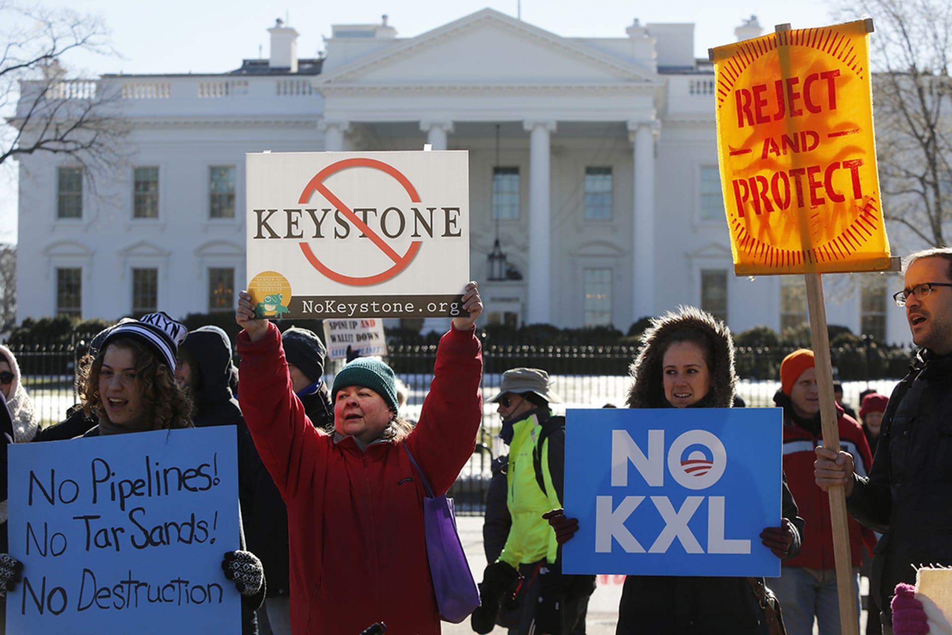 Activists protest against construction of the Keystone XL oil pipeline in front of the White House. Jonathan Ernst/Reuters