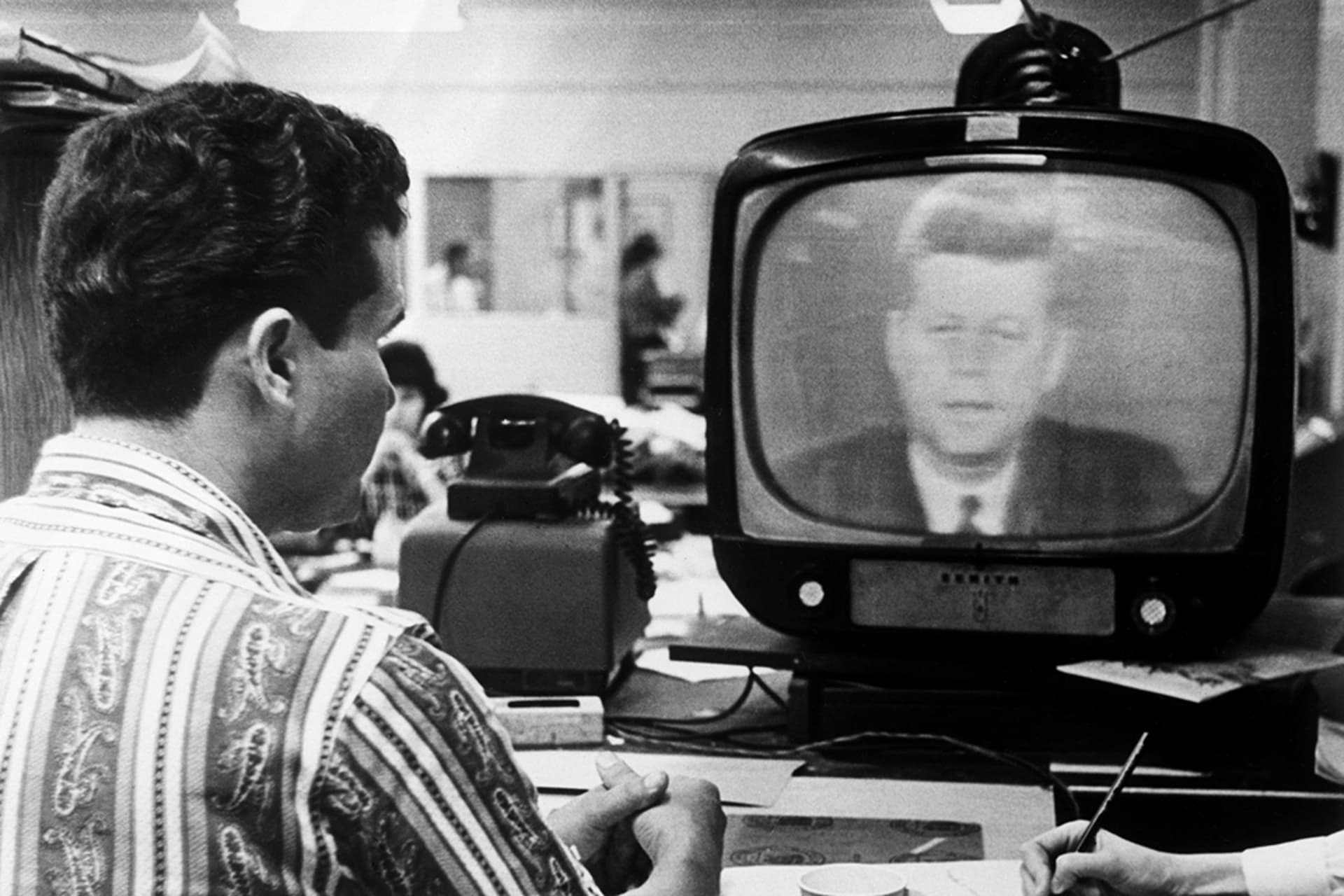 President John F. Kennedy addreses the country at the height of the Cuban Missile Crisis. 
