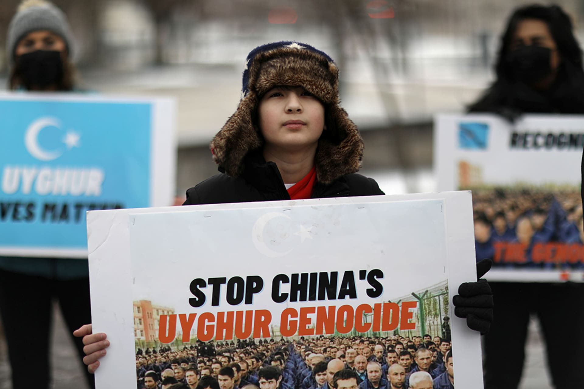 Protesters join a rally in Washington, DC, to encourage countries to label China’s treatment of Uyghurs as genocide.
