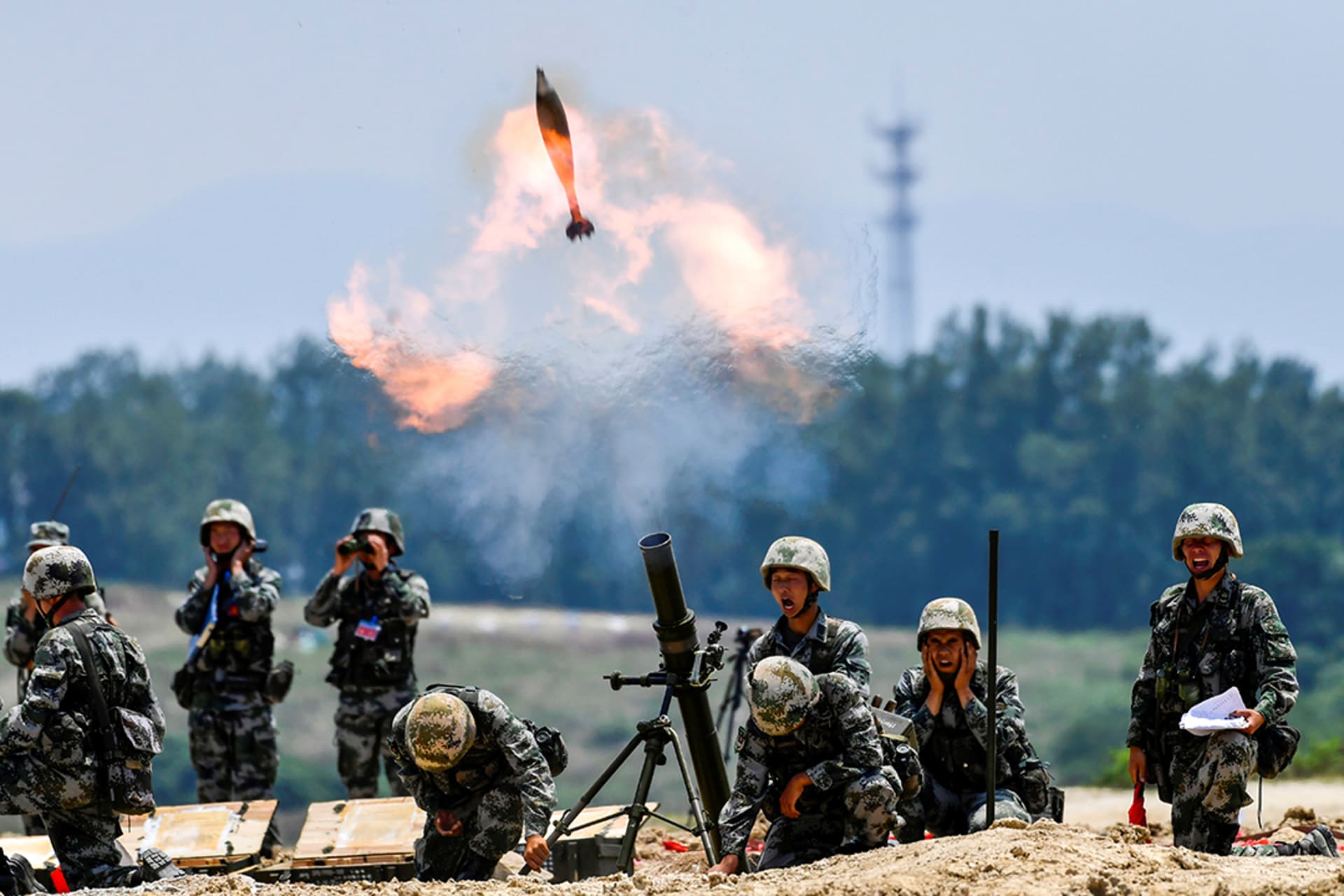 Chinese soldiers participate in a military exercise in May 2021. 
