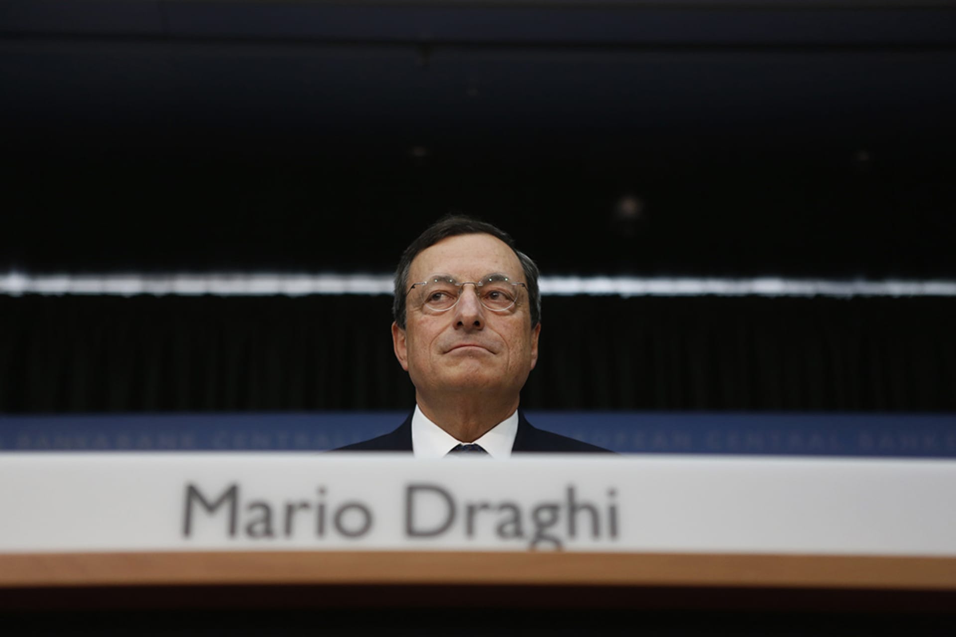 European Central Bank President Mario Draghi speaks during a press conference in Frankfurt on September 6, 2012, announcing the bank's new bond-buying program. 
