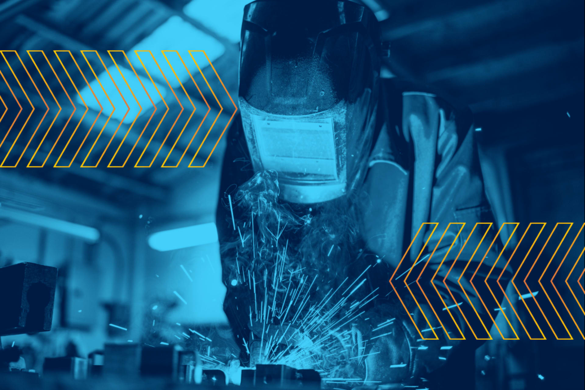 <p>Steel worker welds metal in a factory.</p>
