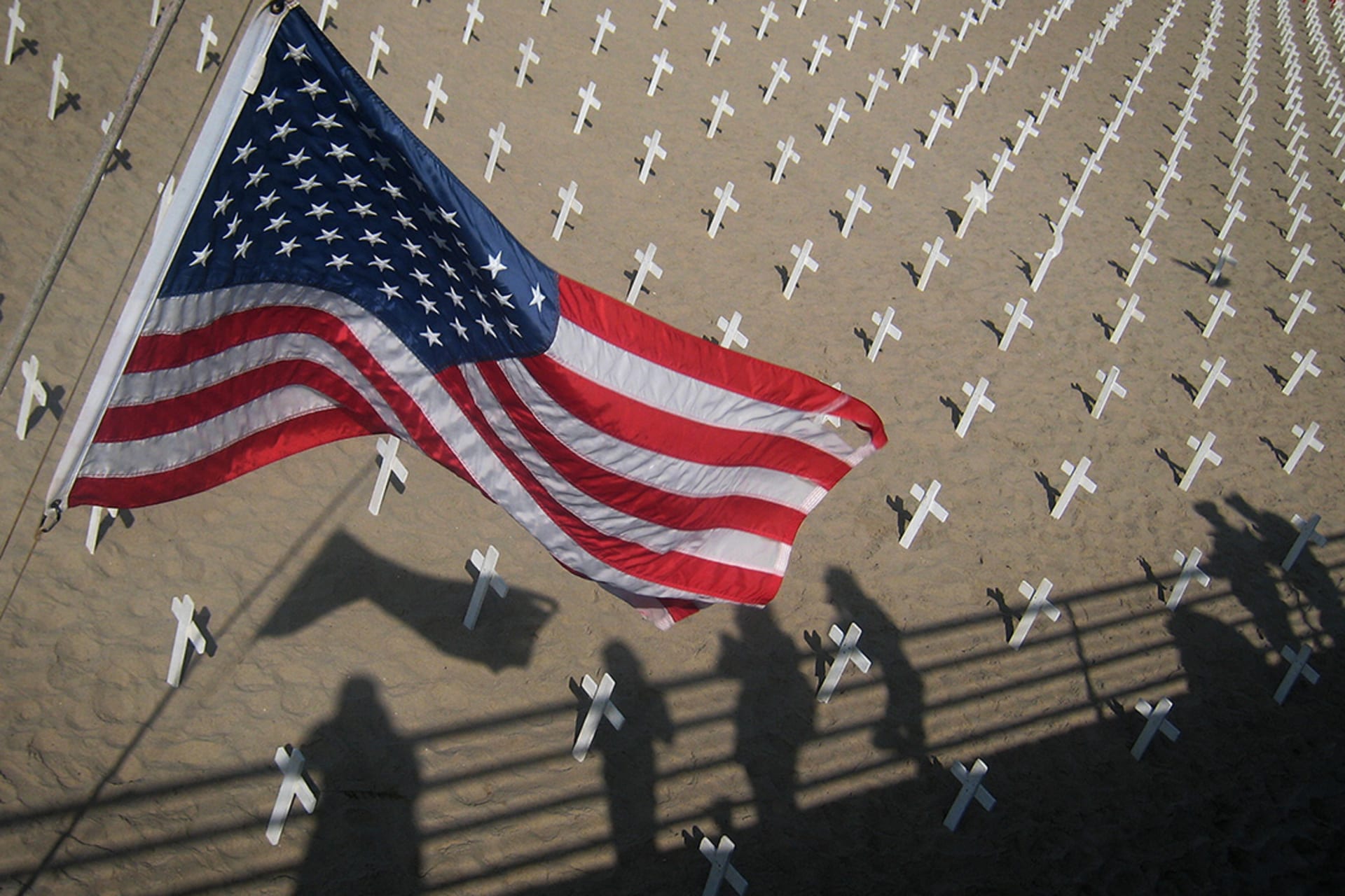 In Los Angeles, a temporary memorial created by a veterans group commemorates U.S. soldiers and Iraqi civilians killed during the war. 