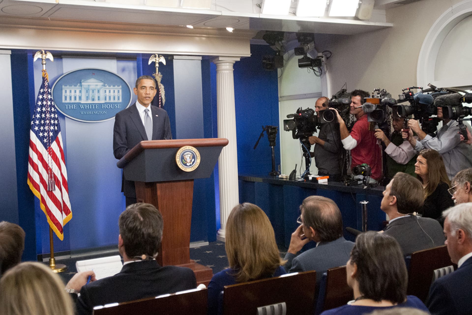 At a White House press conference, President Obama announces that all U.S. troops will leave Iraq by the end of the year. 