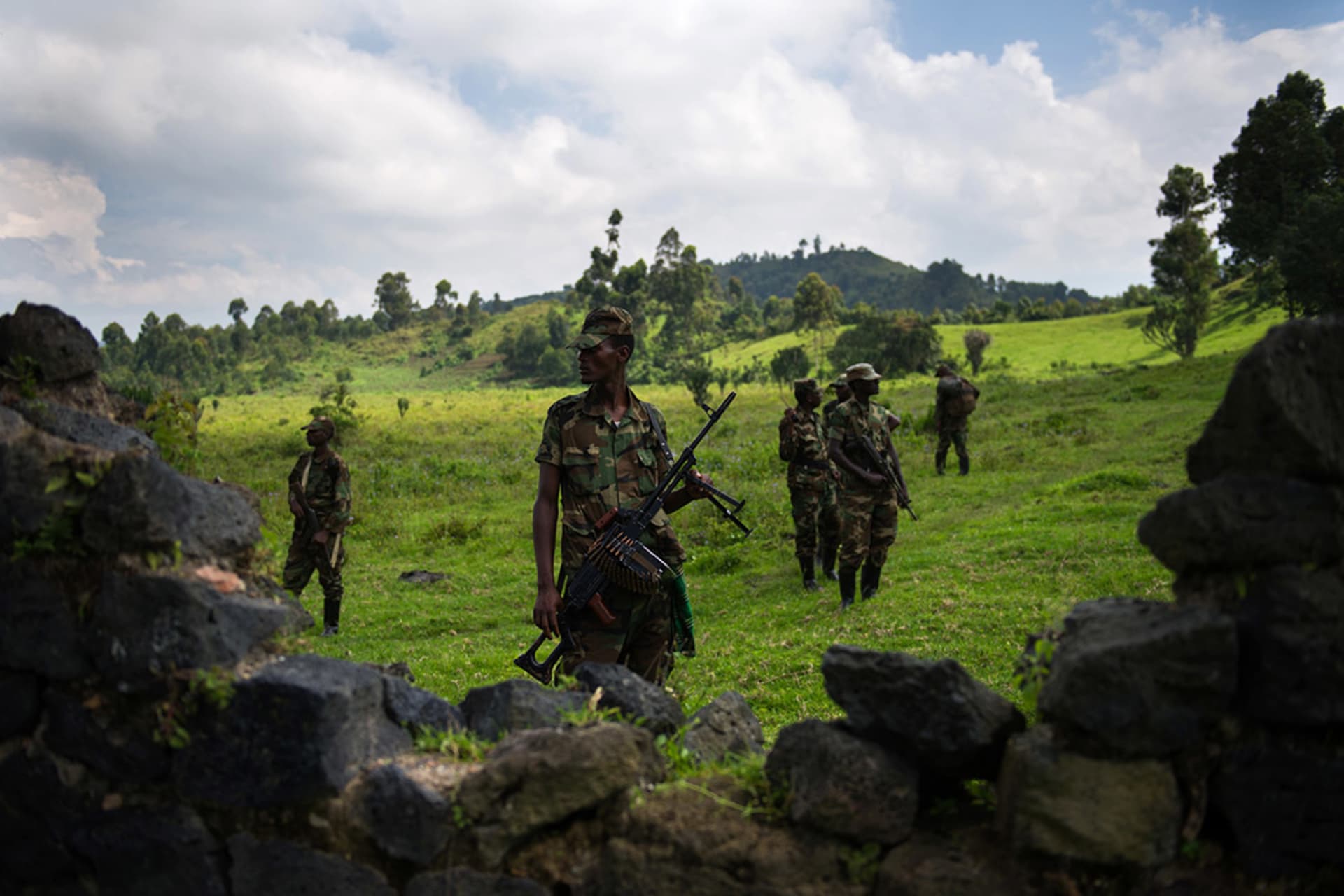 Fighters from the March 23 Movement (M23) stand guard at a base on the outskirts of Goma in November 2012. Phil Moore/AFP/Getty Images