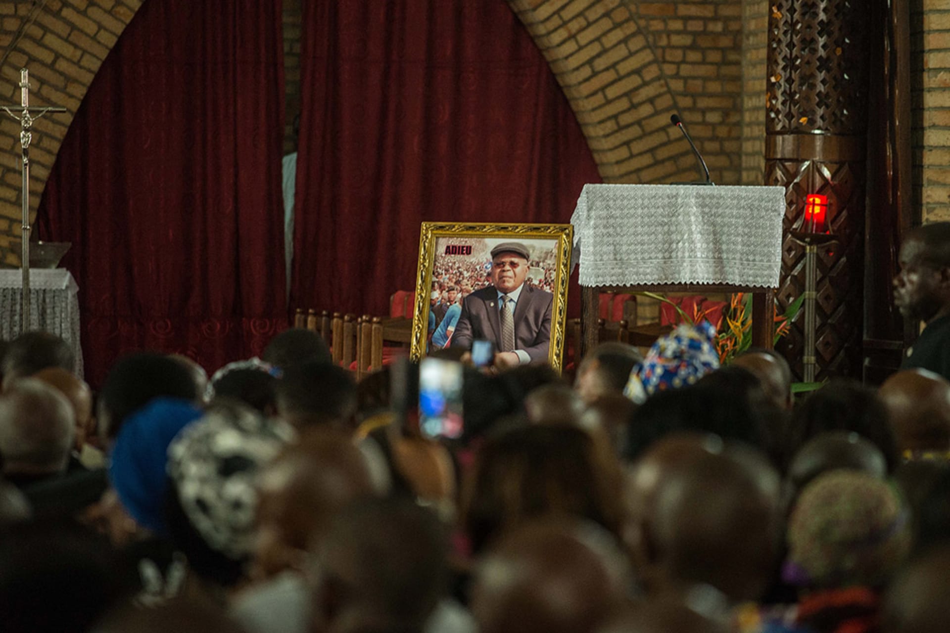 A photo of Tshisekedi is displayed during his memorial service in Kinshasa. Junior D. Kannah/AFP/Getty