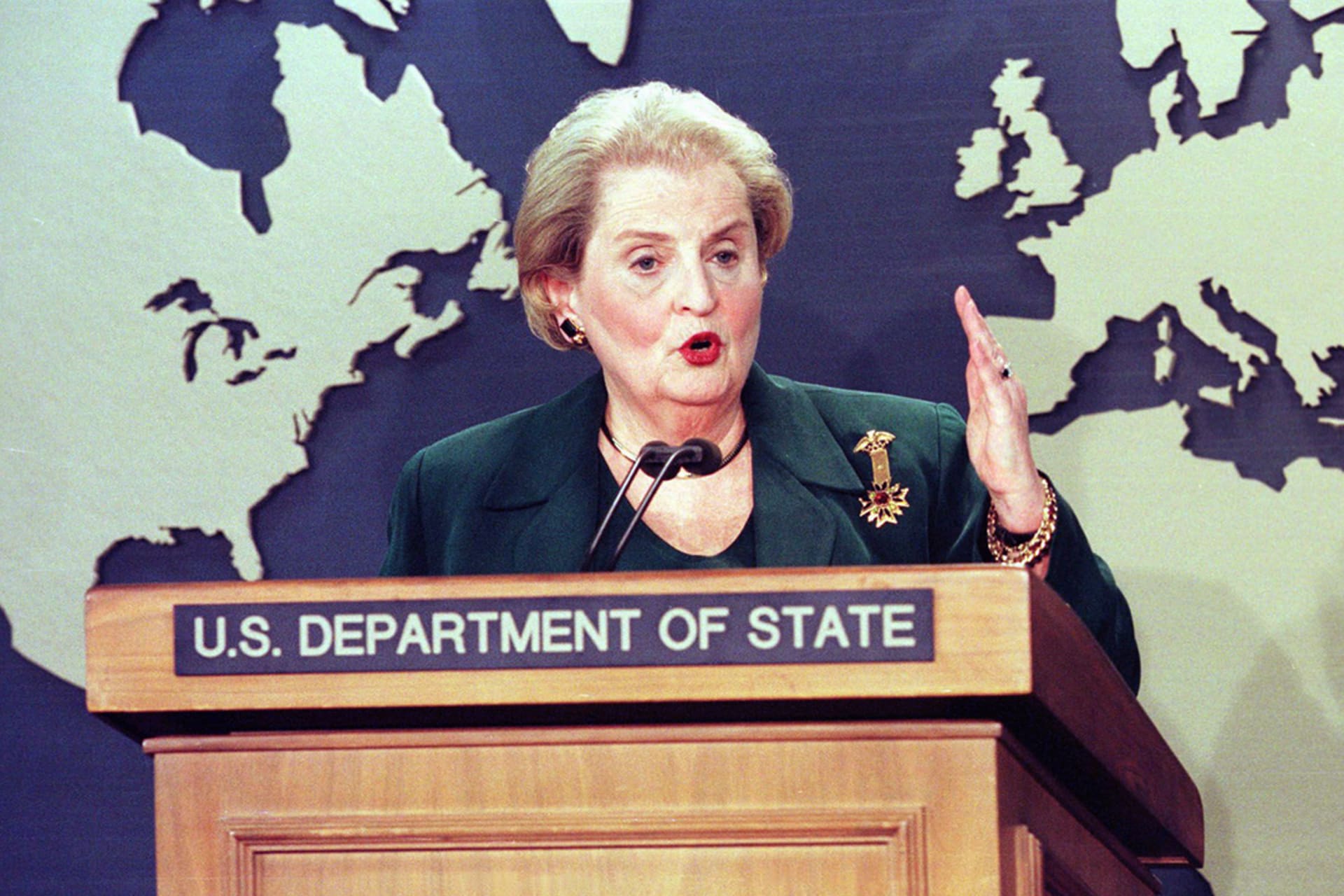 U.S. Secretary of State Madeleine Albright talks about the U.S. decision to lift a ban on Iranian goods imports. 