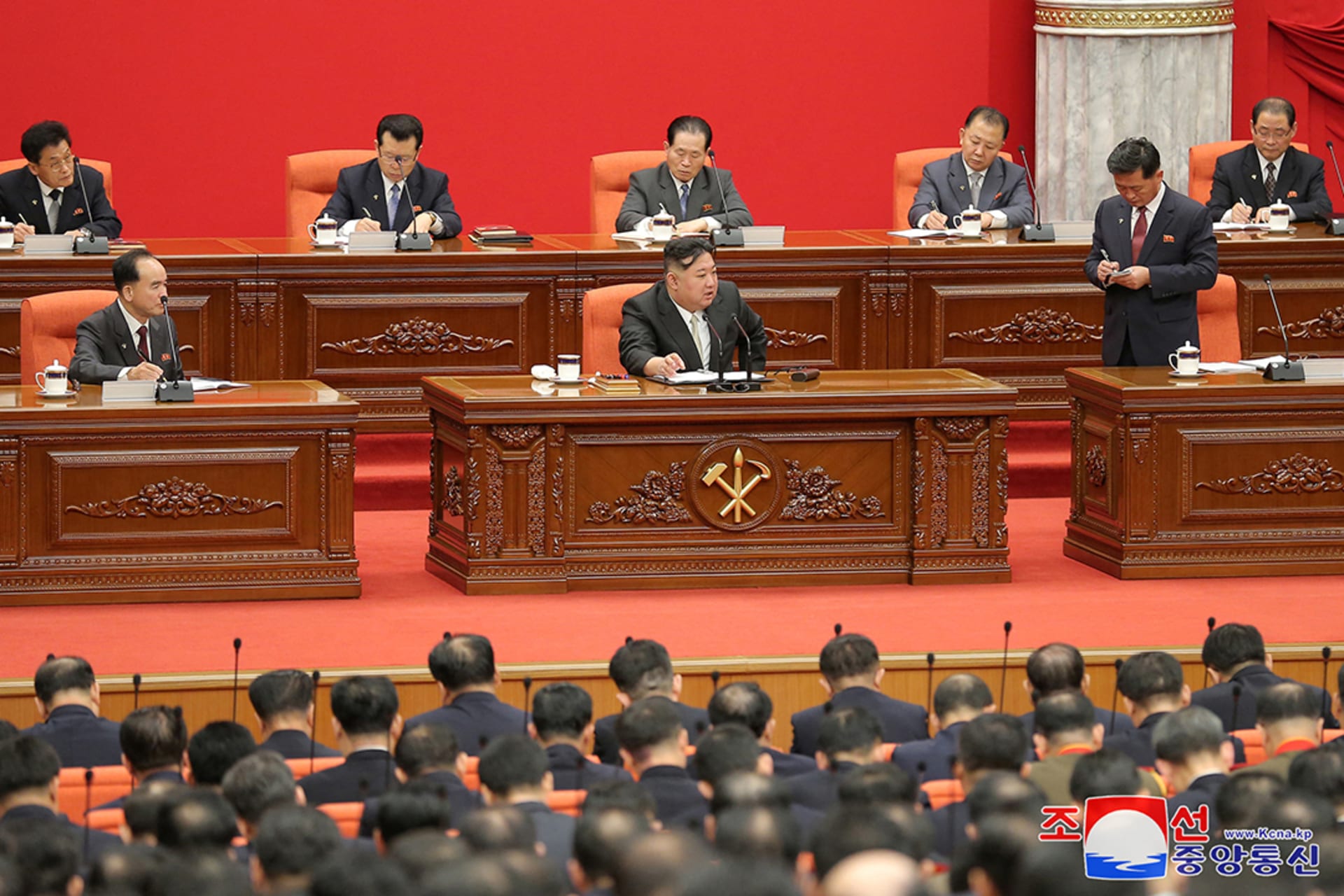 Kim attends the Eighth Plenary Meeting of the Eighth Central Committee of the Workers' Party of Korea, in Pyongyang, on December 31, 2023. KCNA/Reuters
