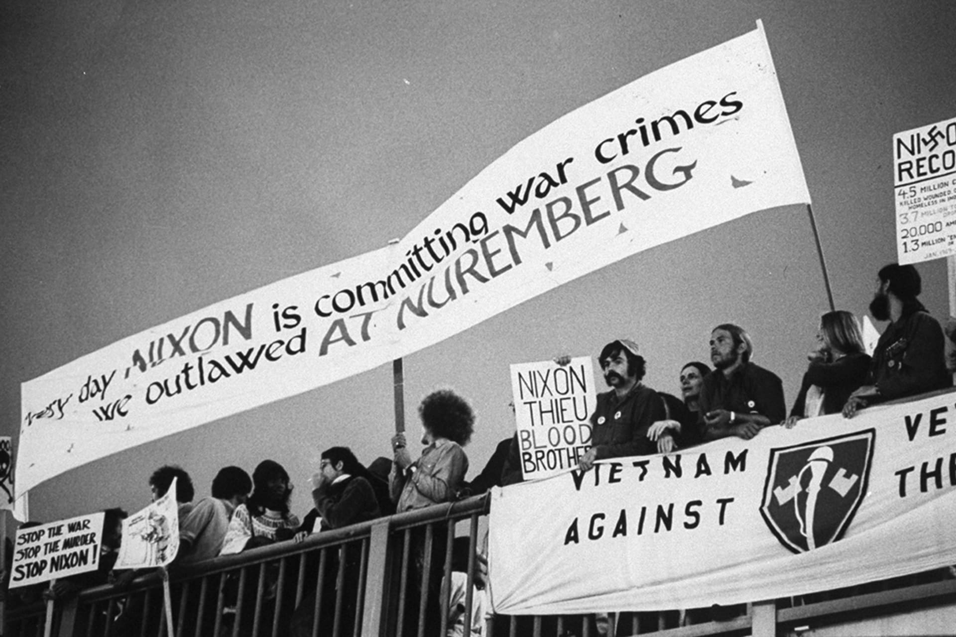 Anti-war protesters outside a campaign fundraising event for President Richard M. Nixon’s reelection in 1972. Dirck Halstead/Getty Images
