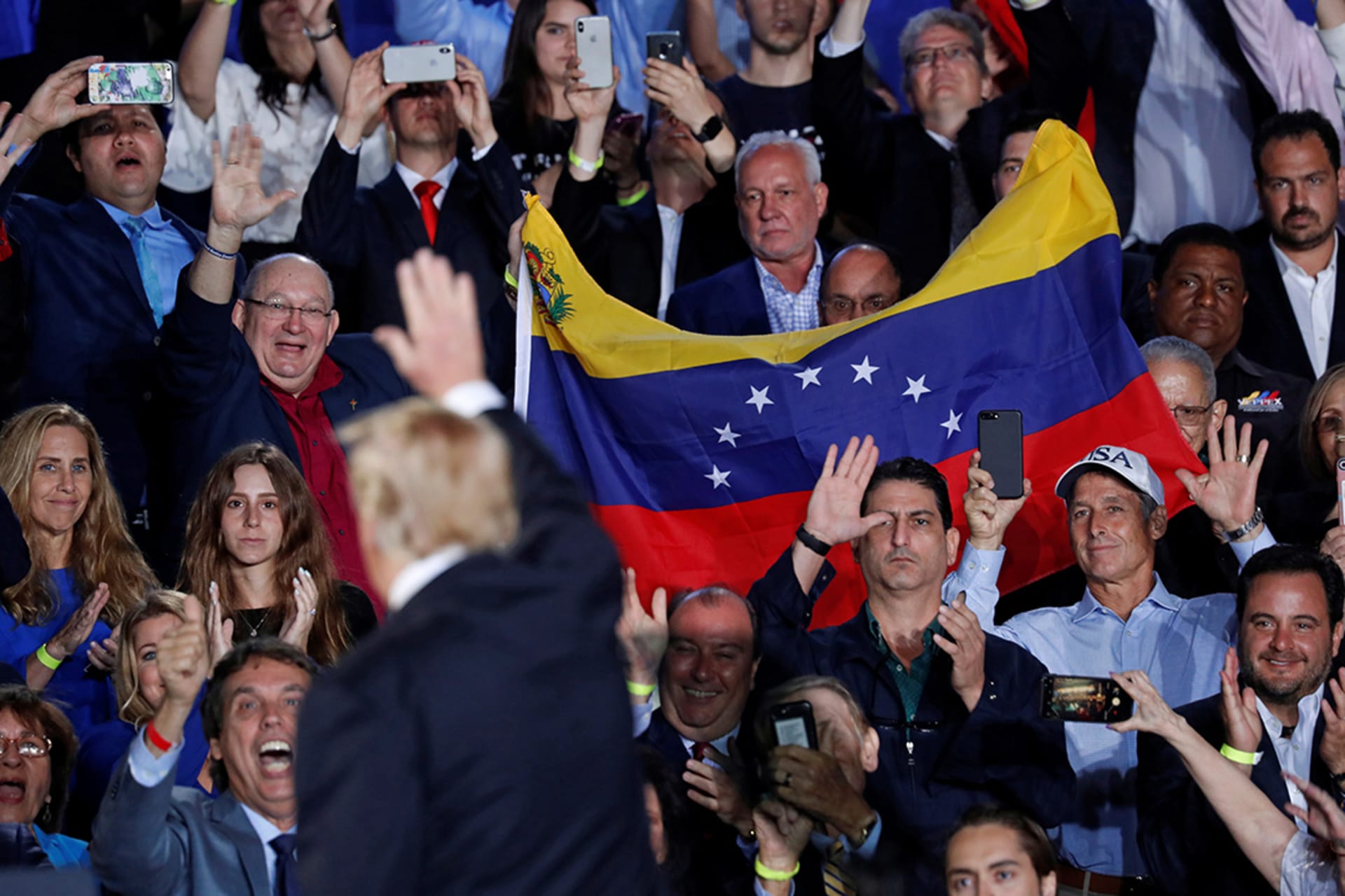 Trump addresses the crisis in Venezuela during a visit to Miami in February 2019. Kevin Lamarque/Reuters
