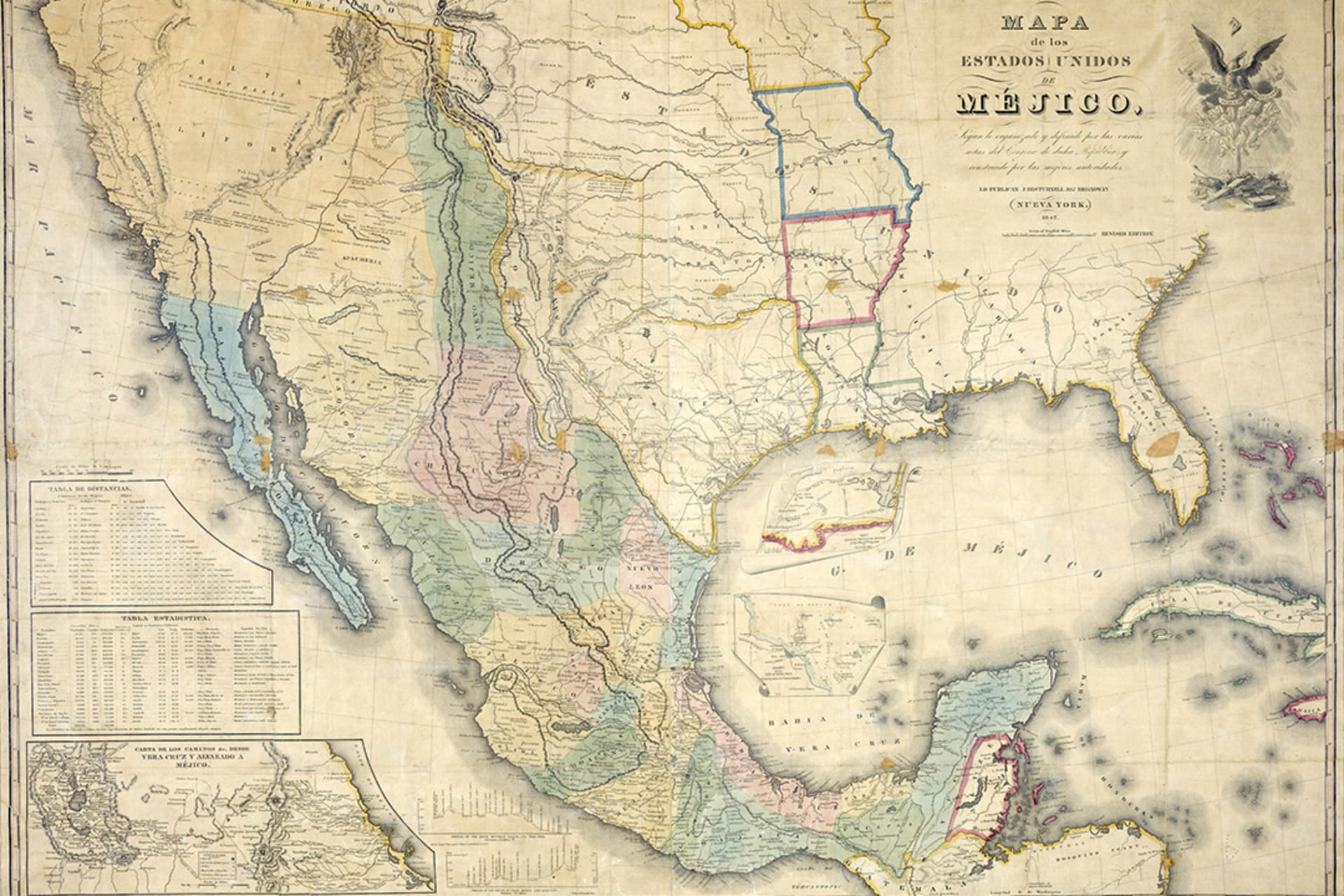 A map shows the territory of the United States in 1847, a year before the Mexican-American War ends. National Archives